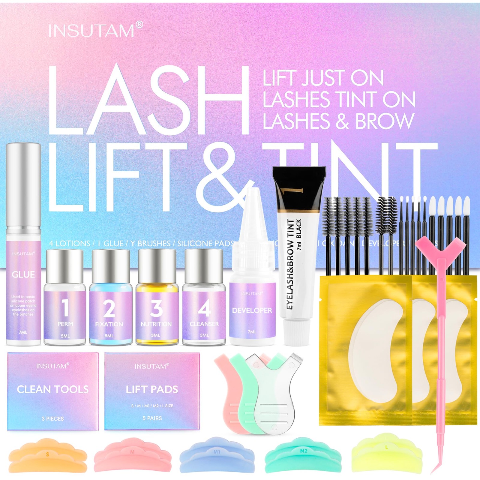 INSUTAM Professional Lash Lift Kit: Semi-Permanent Black Eyebrows