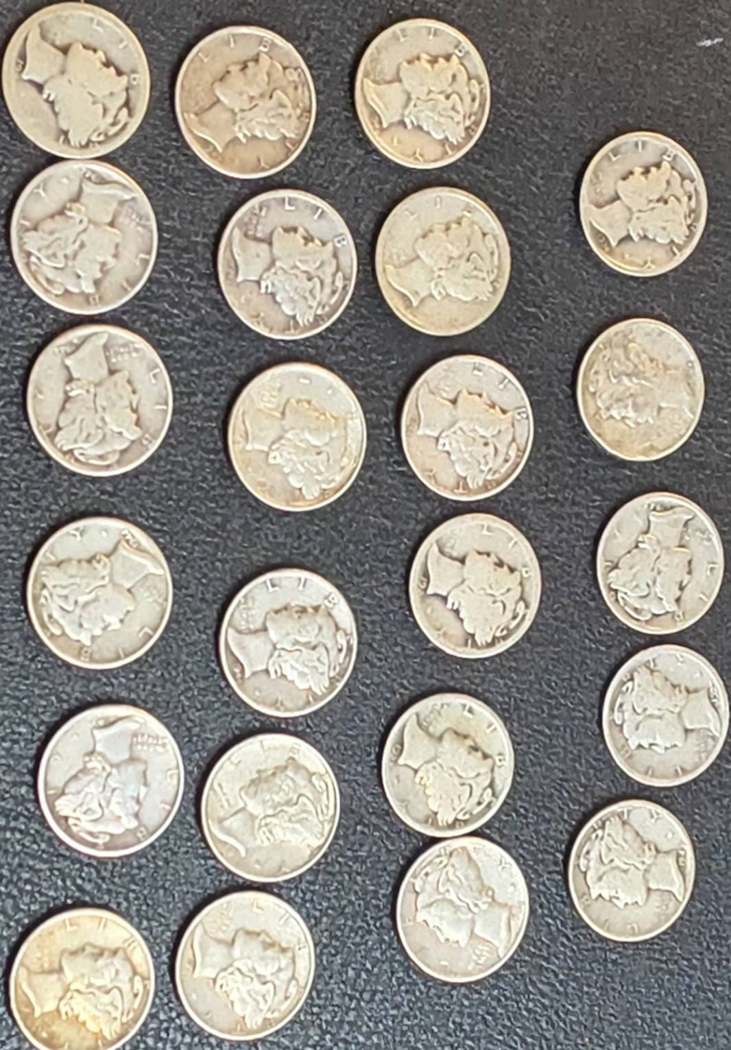 Lot of 23 Mercury Dimes 90% Silver Mixed Dates Circulated U.S. Coins
