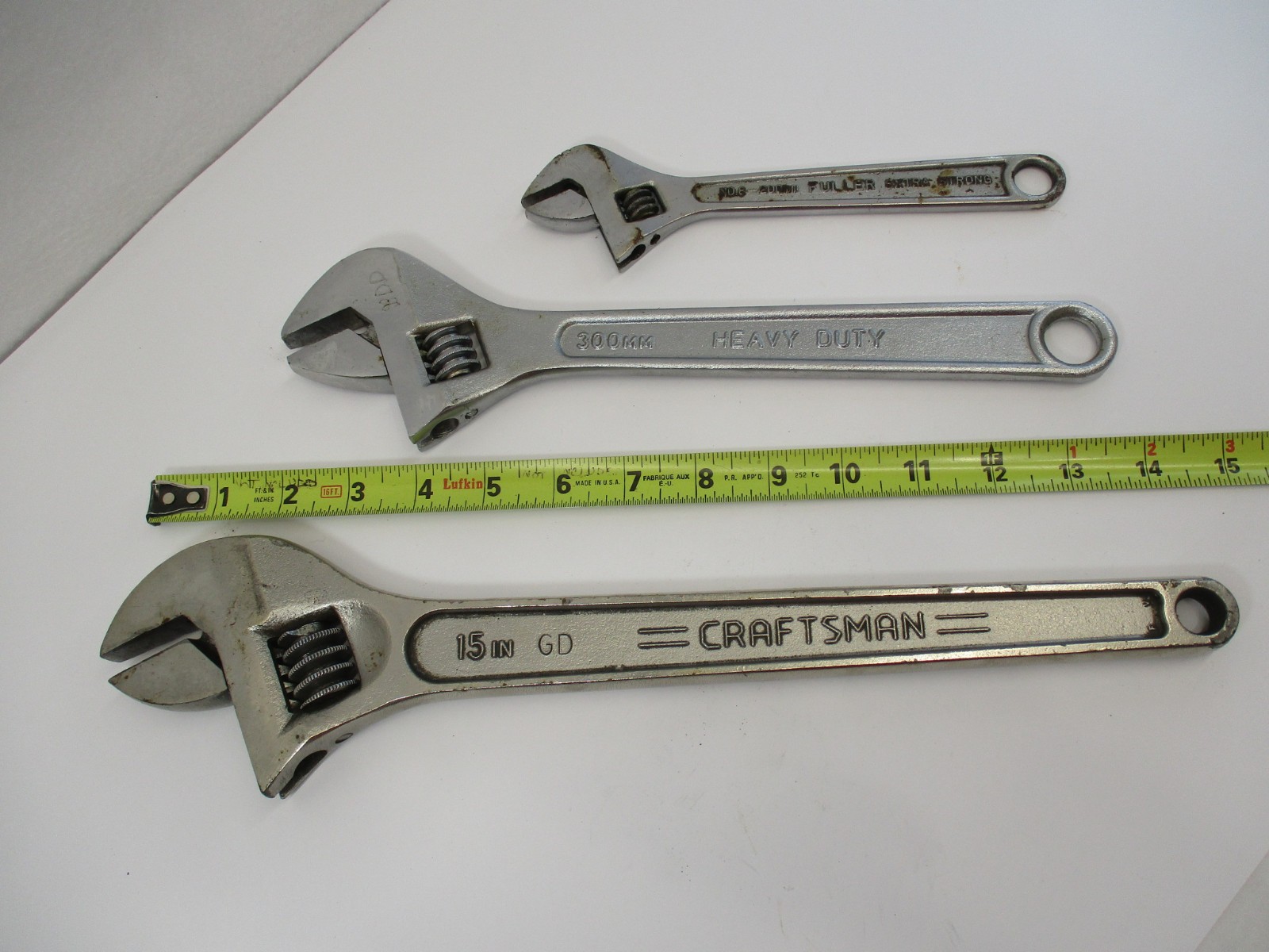 (3) Adjustable Monkey Wrench s Craftsman 944662 x 15", 12" Forged, 8" Fuller VGC