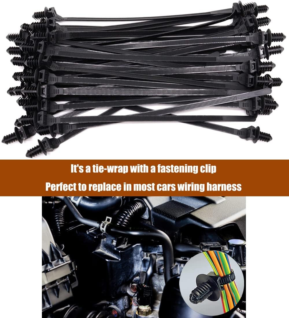 Push Mount Zip Ties, 8 Inch Cable Zip Tie Black Wire Tie with Push Pin Fir Tree