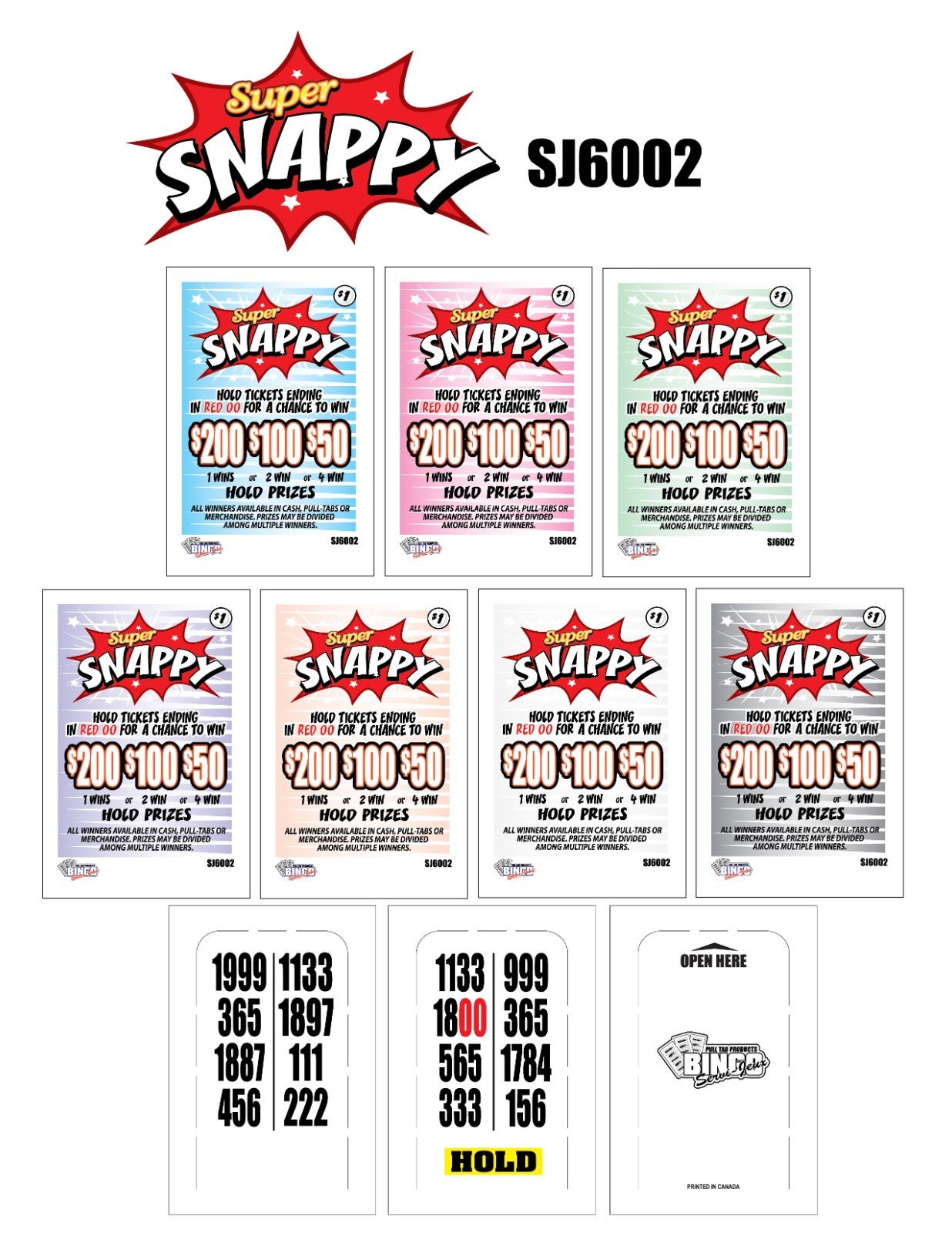 NEW pull tickets *BUNDLE OF 4 BOXES* - SUPER SNAPPY - $1 Seal Card Tabs Small Ct