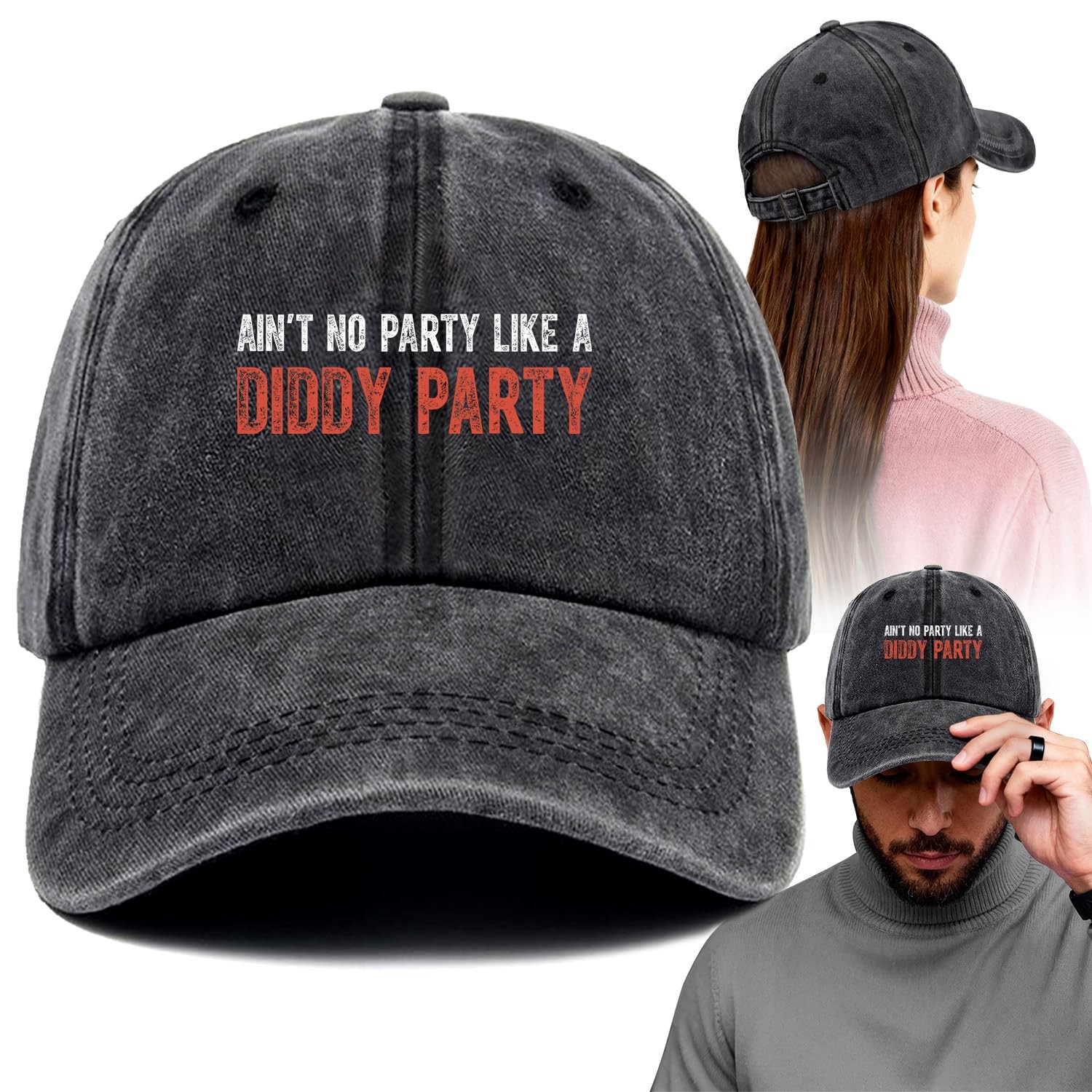 Ain't No Party Like A Diddy Funny Printed Cotton 7-7 3/8, Black