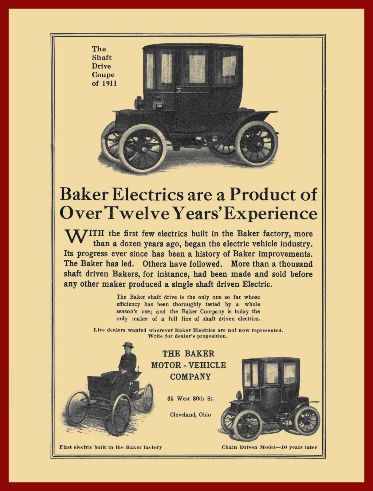 1911 Baker Motor Vehicle Co NEW Metal Sign: Baker Electric Cars - Cleveland OhiO