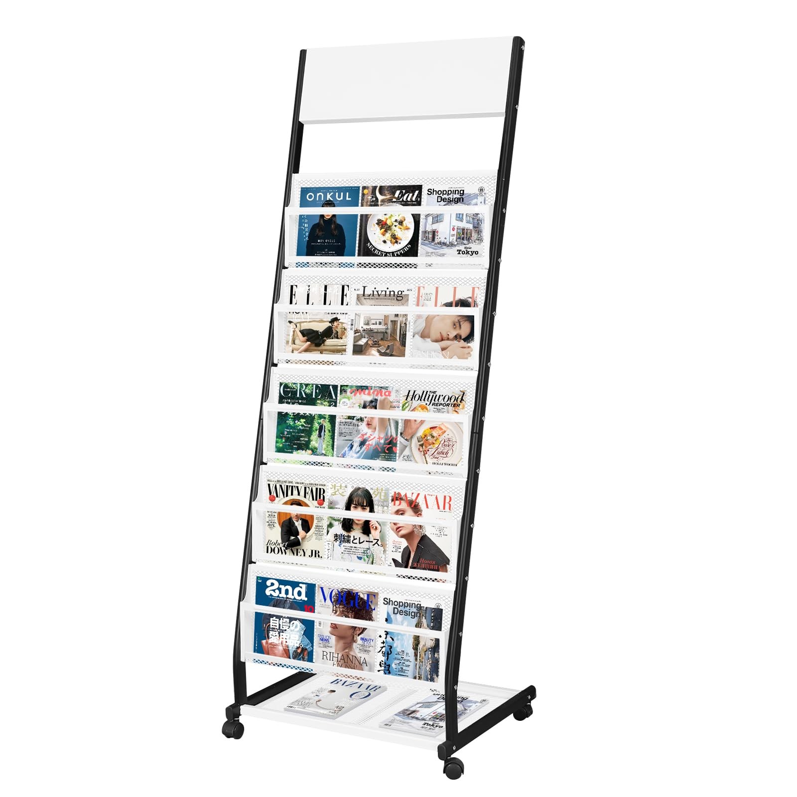 Xidihf Floor Standing Magazine Rack 5 Layer Wheels Brochure Display Stand Large