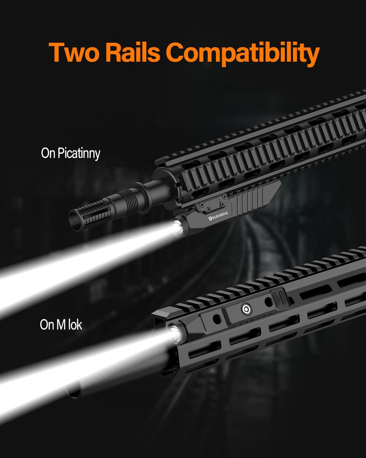Tactical Flashlight 1450 Lumen Picatinny Rail MLOK Mounted with Momentary Strobe