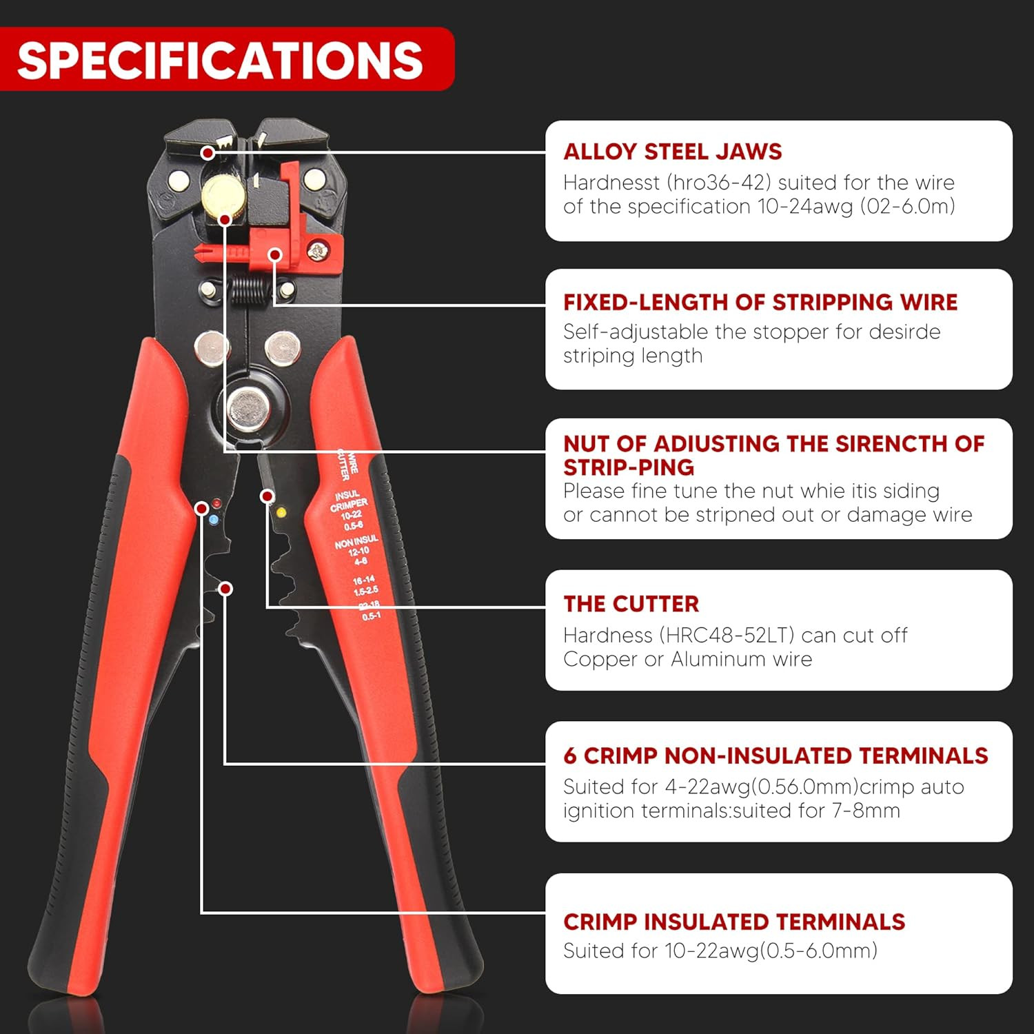 YIYITOOLS Wire Stripping Tool, Self-Adjusting 8-Inch Automatic Wire Stripper/Cut