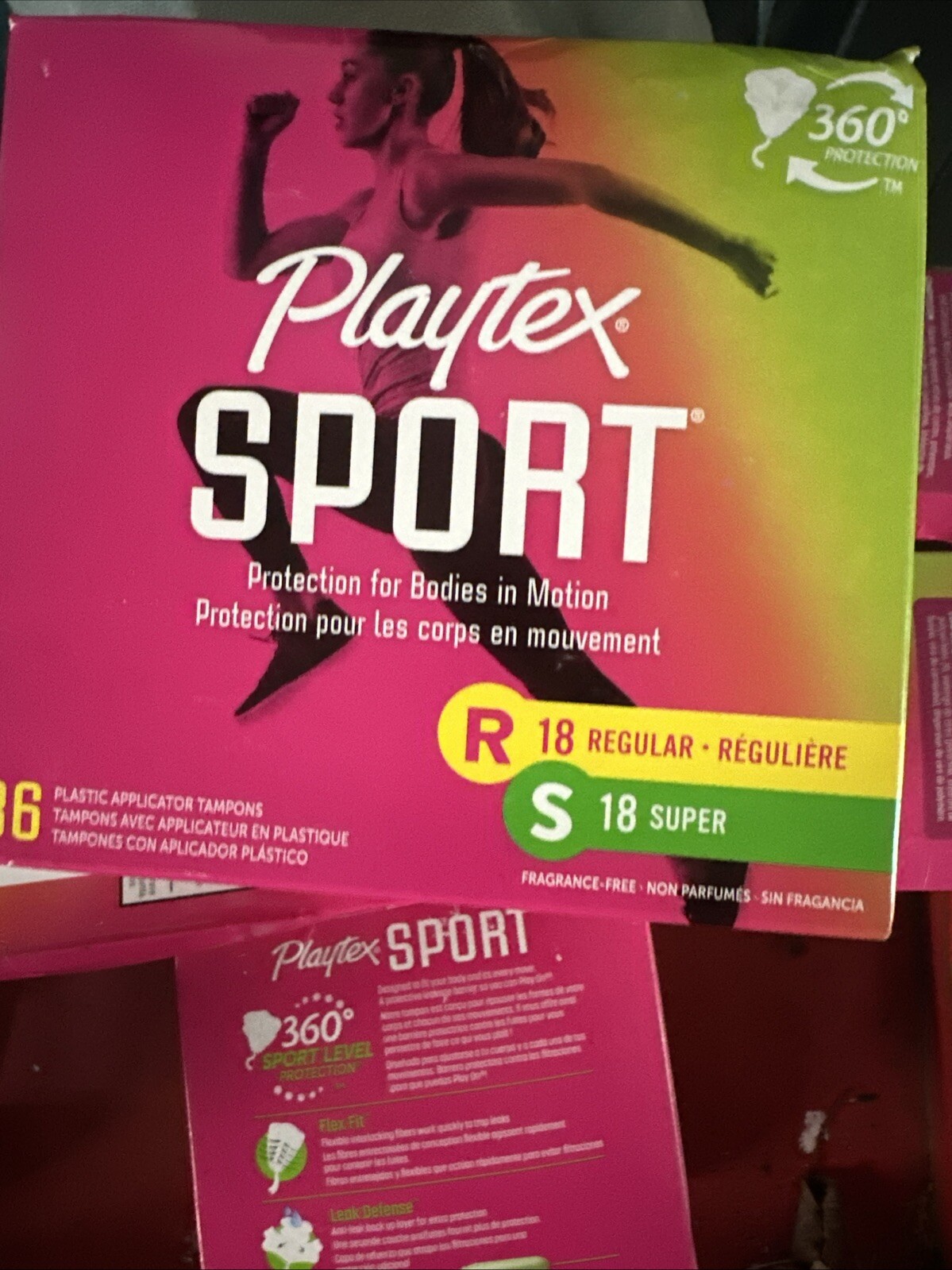 3x Playtex Sport Tampons 36 Total 18 Regular and 18 Super Unscented. X 6