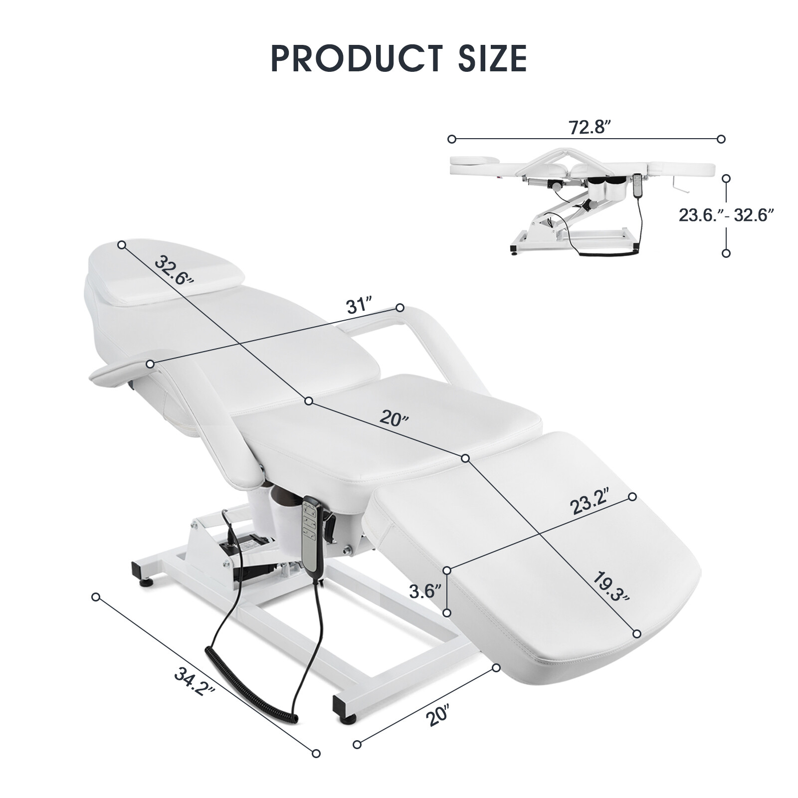 White Heavy Duty Pro Electric Facial Table Massage Beauty Bed 3-Motors w/ Remote