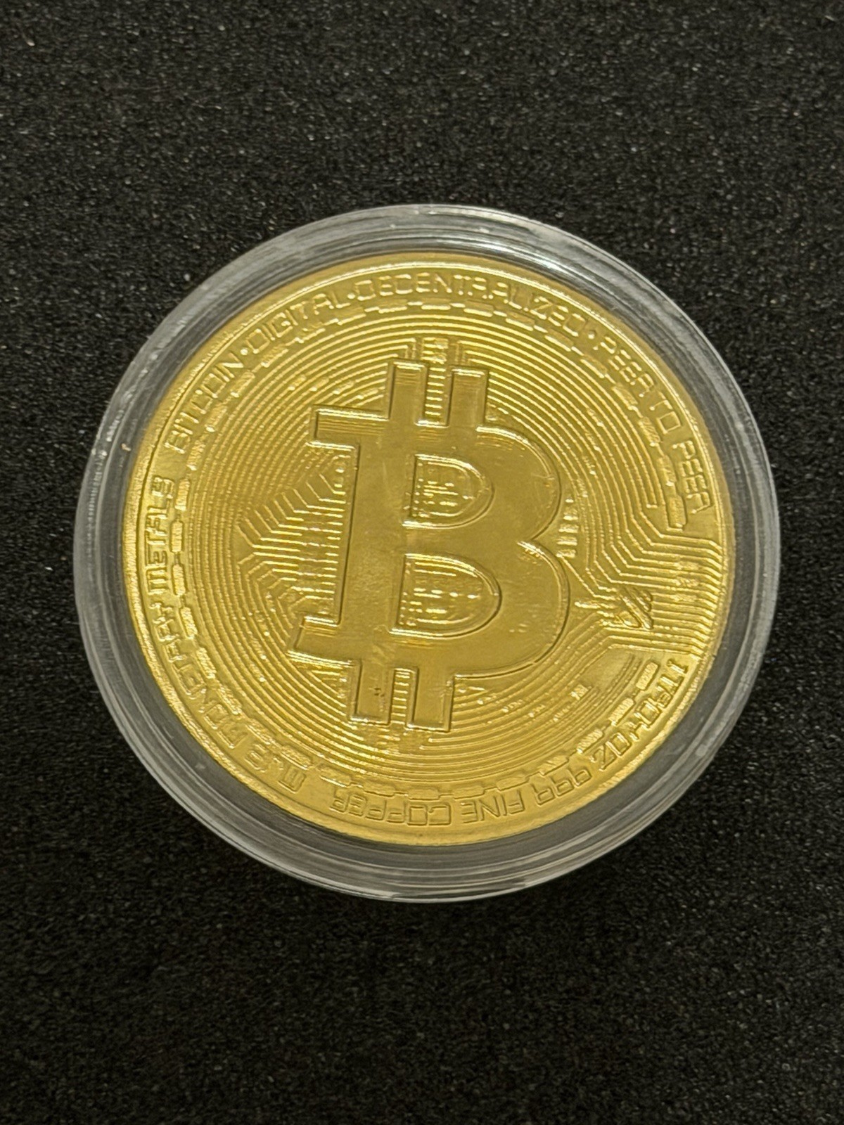 Gold Plated Bitcoin - BTC Cryptocurrency Collectible - (Coin Case Included)