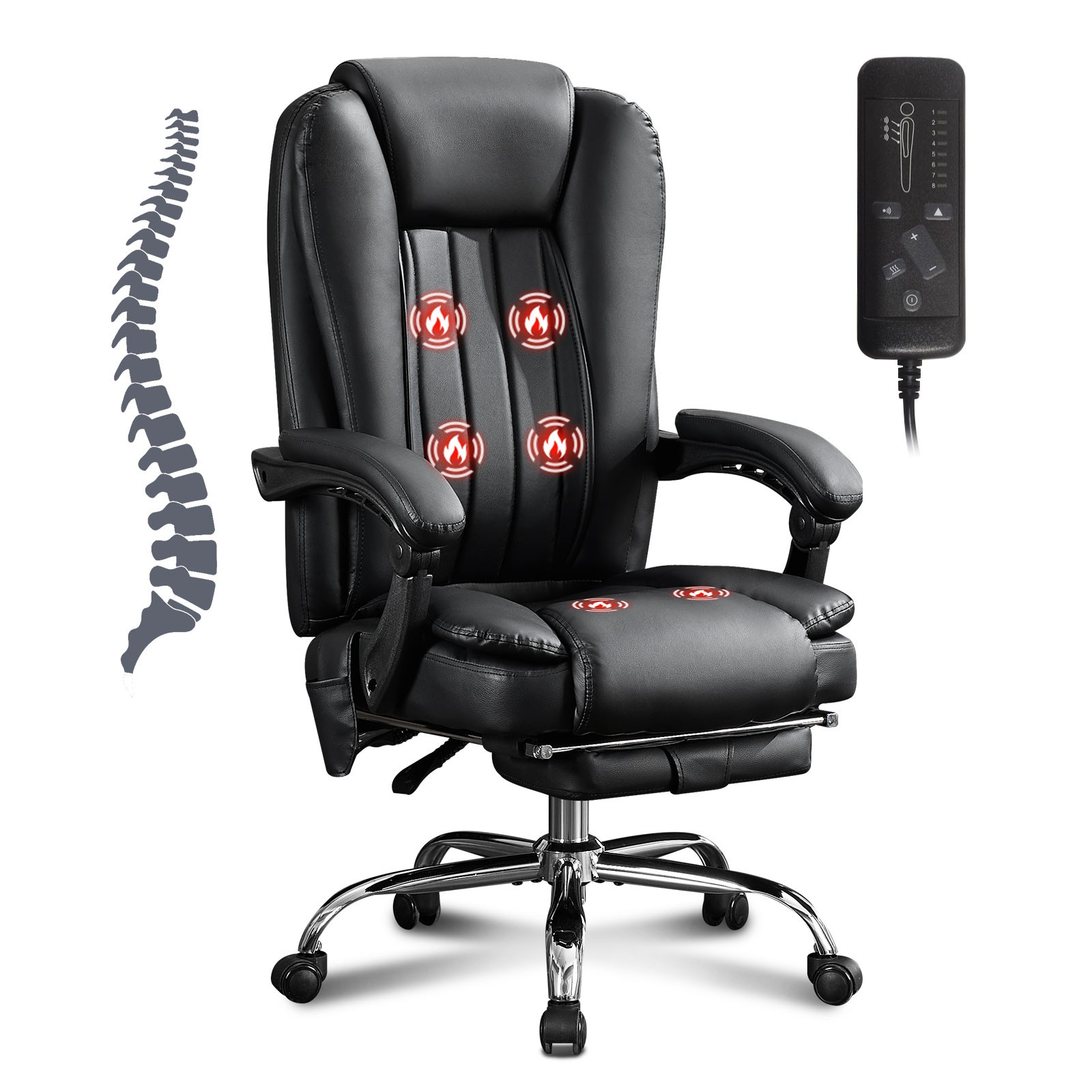 Massage Office Chair 6 Point Heated VibrationReclining Desk Chair with Footrest