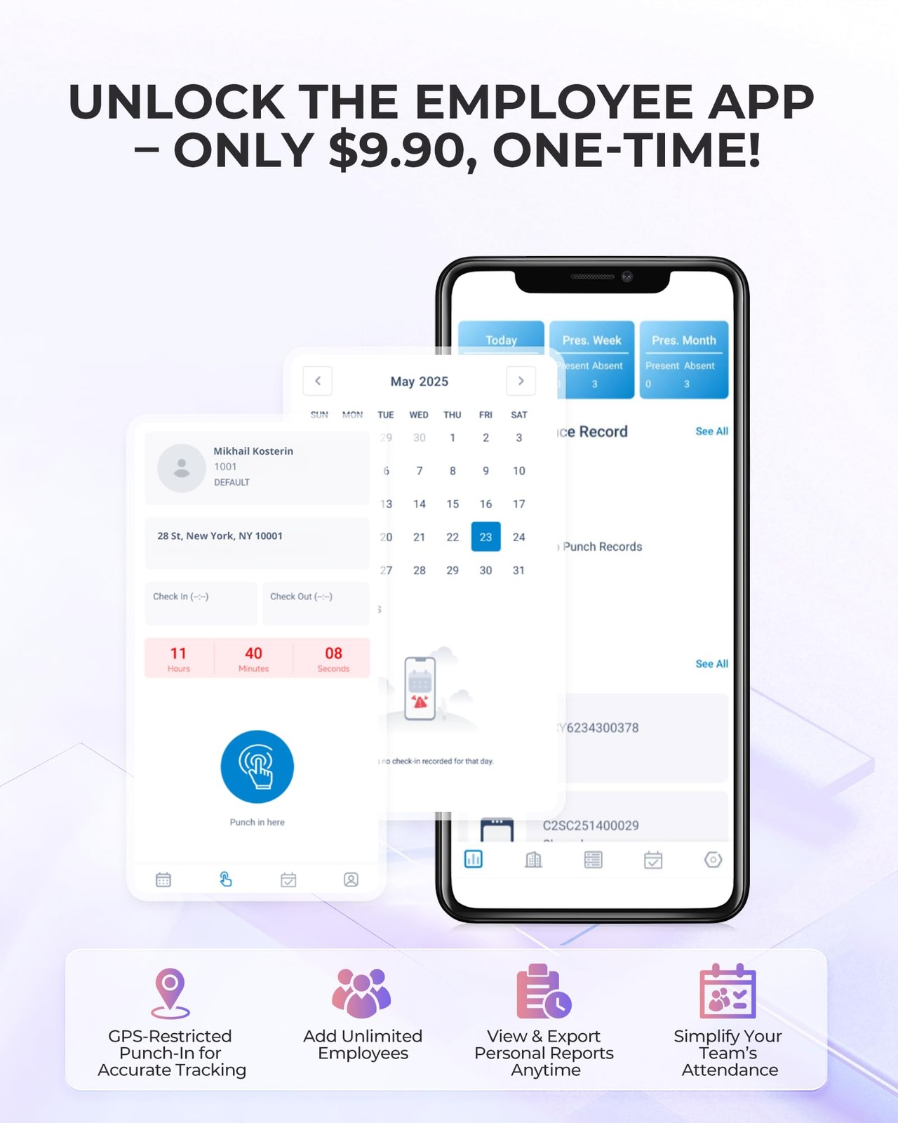 Time Clock Cloud-Based, Face+Fingerprint+Card Attendance Time Clocks for Empl...