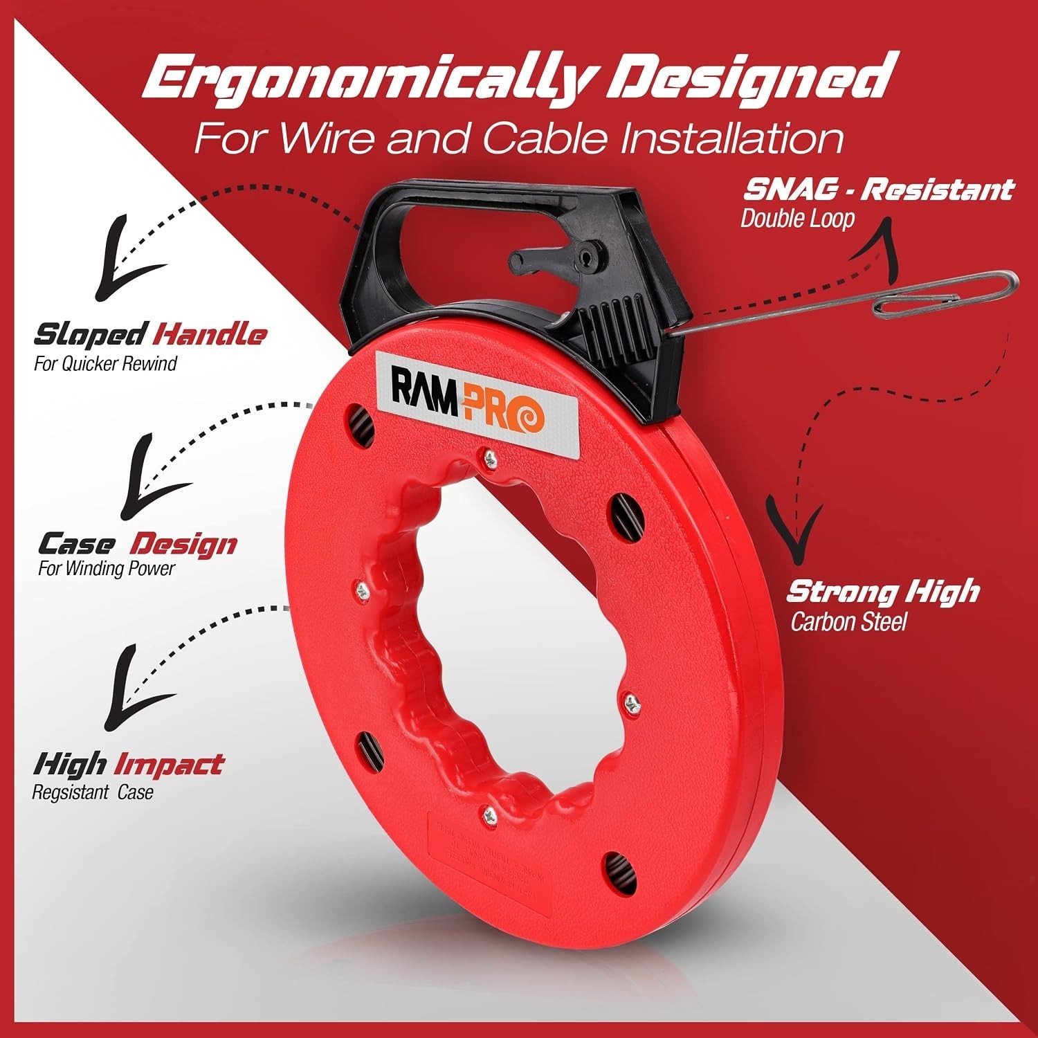 50ft Fish Tape Wire Puller - Durable Steel Tool with Grip and Lock for Easy Use