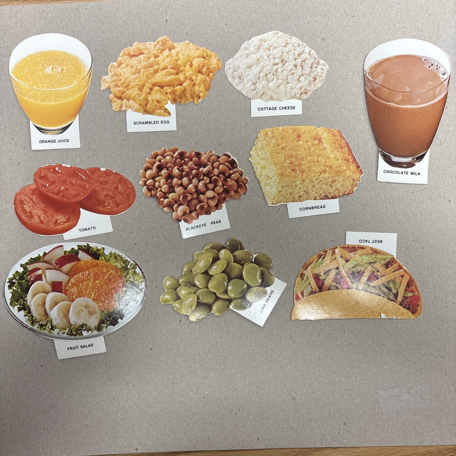 VTG 1970s 10 Food Cut Outs Die Cut Diecut Nutrition School Cardboard Dietary