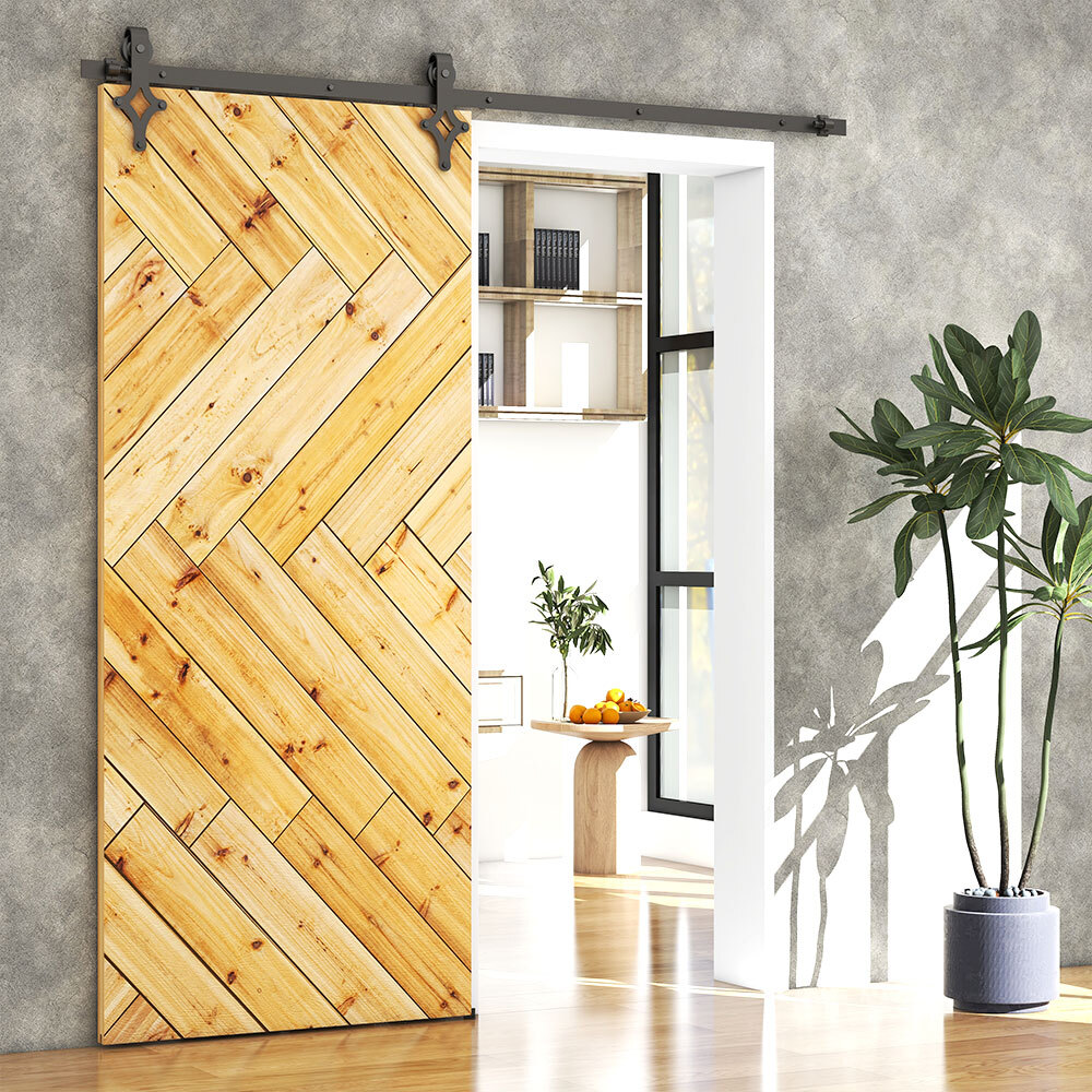 2FT-16FT Sliding Barn Door Hardware Kit Rhombus Roller for Single/Double Door
