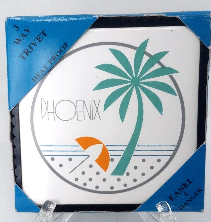Vintage Wall Tile Phoenix Arizona Ceramic Souvenir Taiwan Trivet With Box 4.75"