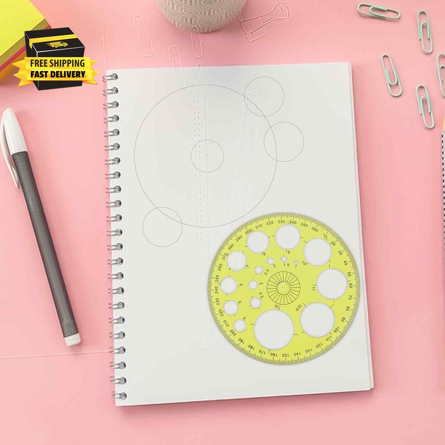 Circle Template 360° Protractor round Stencil, Plastic Circle Ruler for Drawing,