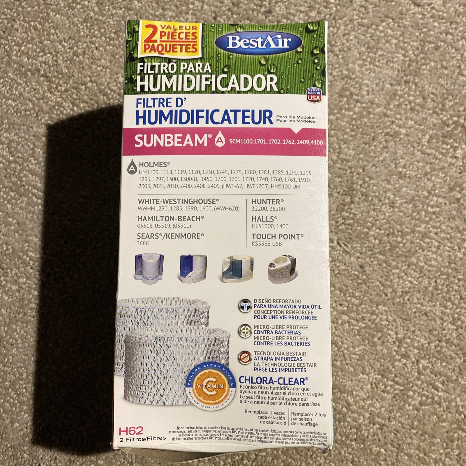 BestAir H62-2PK-PDQ-2 Replacement Humidifier Filters - Pack of 2
