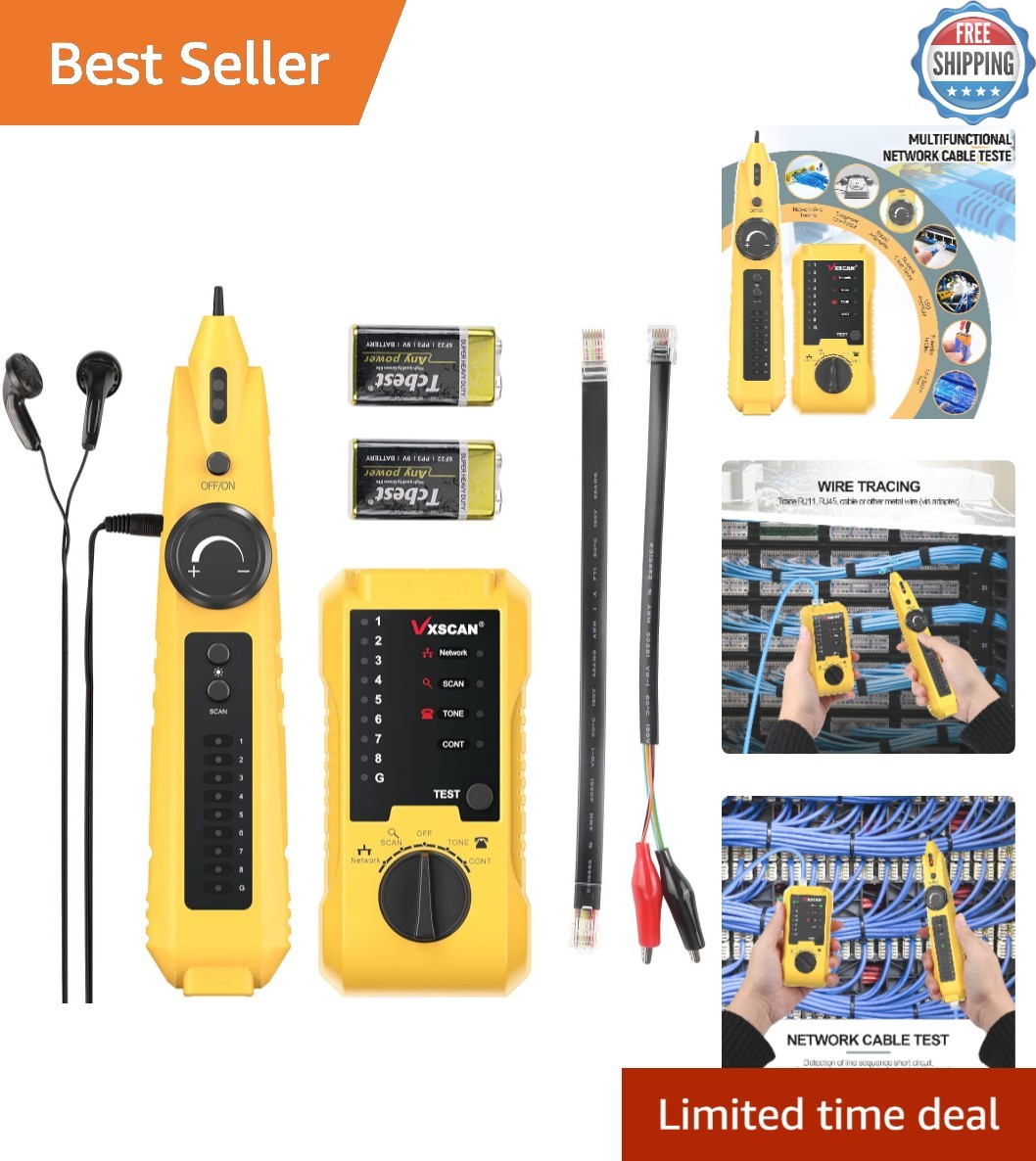 Battery Powered Ethernet Cable Tester - Compact Network Wire Tracer with Lights