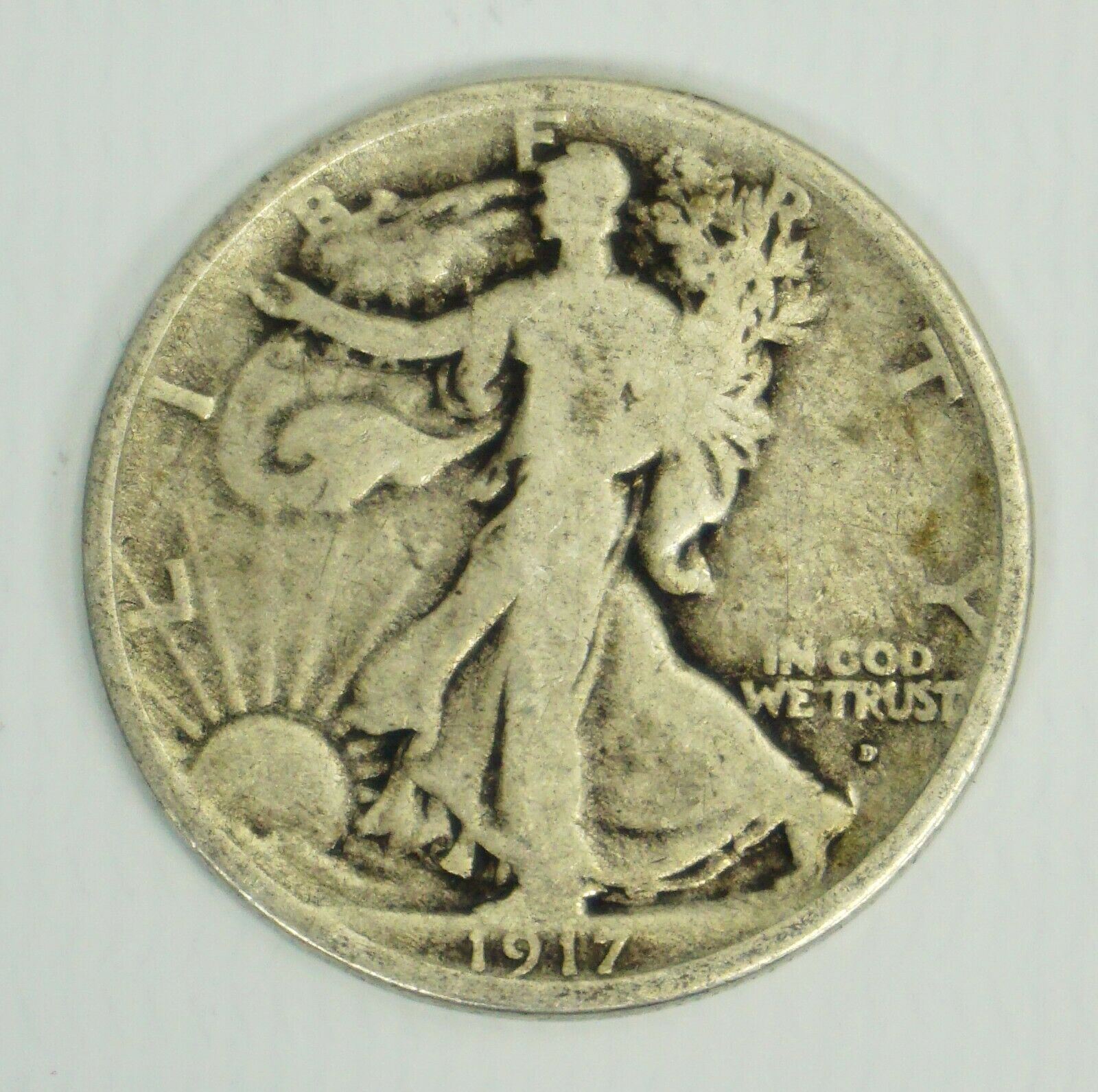 1917-D US Liberty Walking Half Dollar 50c Denver Silver Very Good Semi Key Date