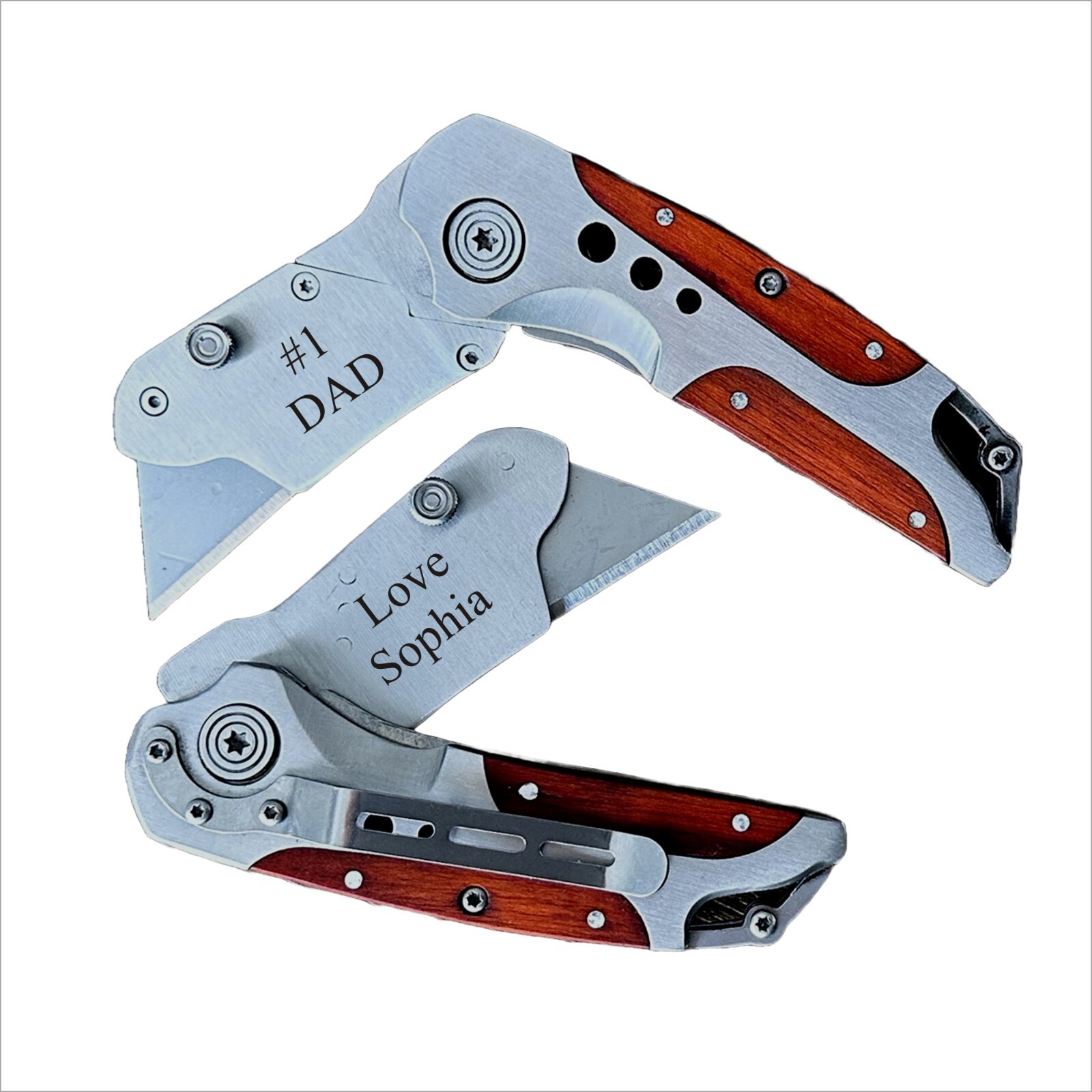 Custom Engraved Utility Box Knife with Clip, Personalized Pocket Knife