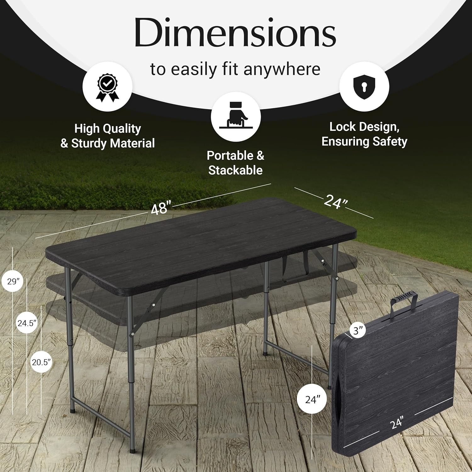4FT Folding Table Adjustable Height with Built-In Handle, Heavy Duty Portable