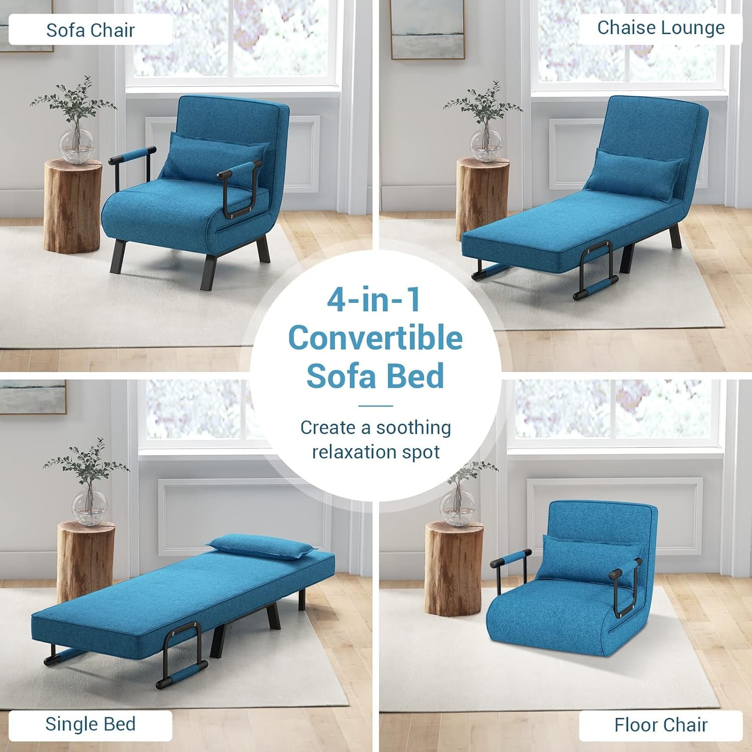 4-in-1 Convertible Sofa Chair Bed Leisure Recliner Sleeper W/ 6 Adjustable