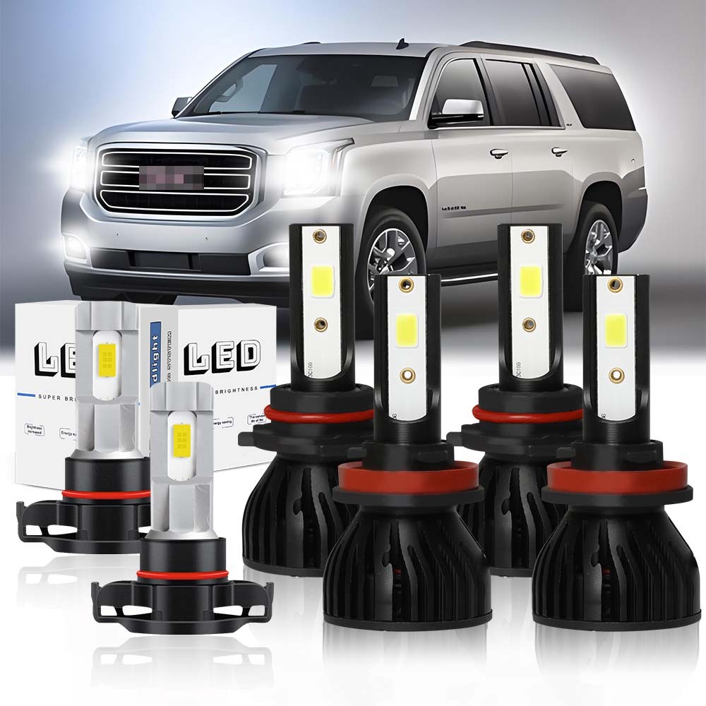 For GMC	Yukon XL 2015-2016 Combo LED Headlight High&Low Beam+Fog Light Bulbs