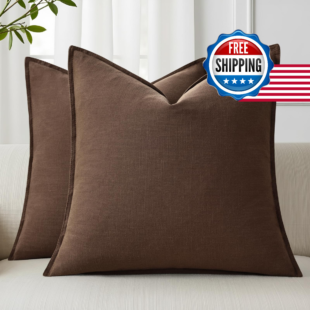 decorUhome Summer Decorative Linen Euro Sham Throw Pillow Covers 26x26 Inch Set