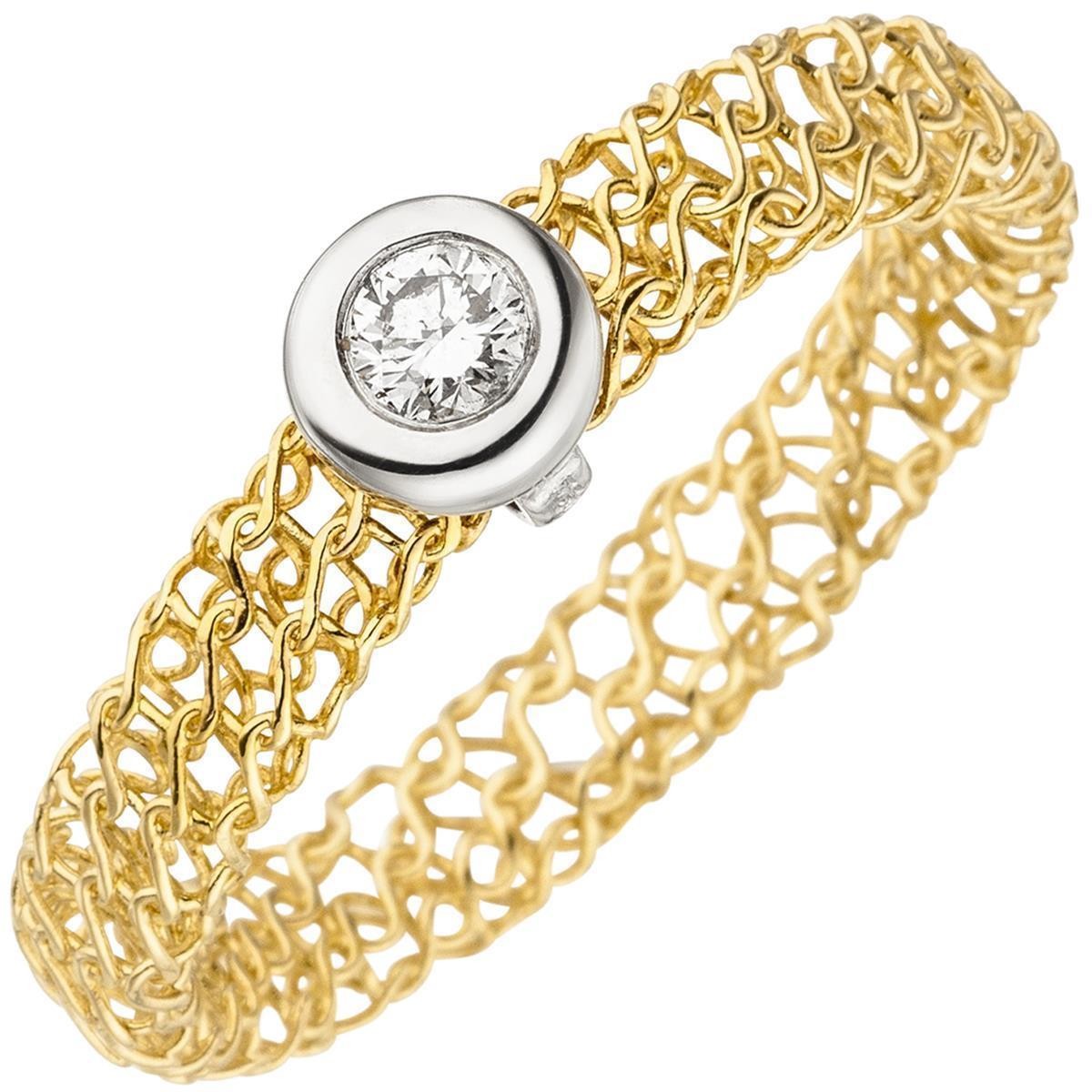 Jobo ladies' ring braided 750 gold yellow gold 1 diamond brilliant 0.10ct. diamondr