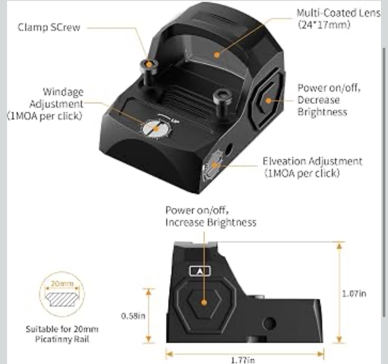 Qande Red Dot Sight, 2MOA Motion Awake Red Dot Scope, 12 Brightness Adjustment