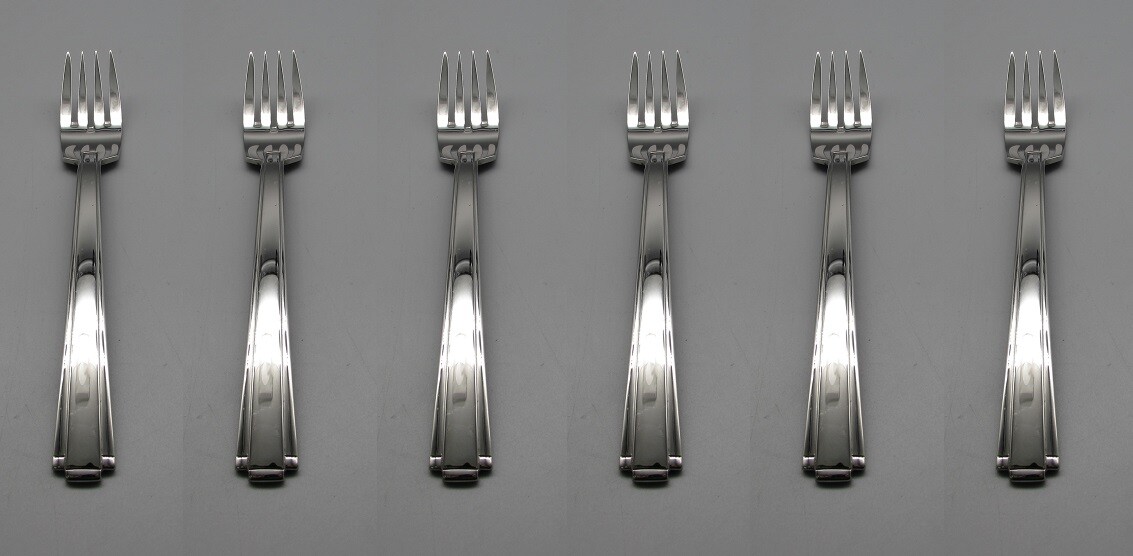 SET OF SIX - Oneida Stainless Flatware - ETAGE (GLOSSY)  -  Salad Forks * USA