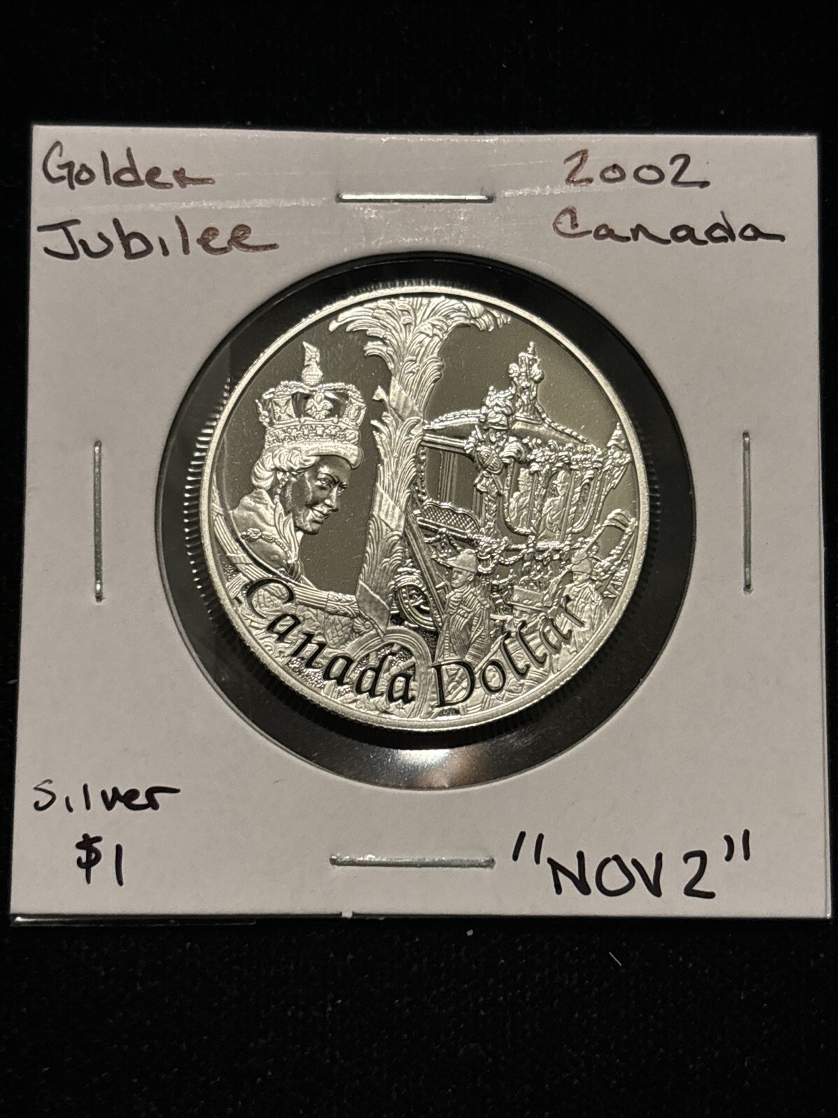 2002 Canada $1 Silver Dollar Queen Elizabeth II Golden Jubilee “NOV2” Proof