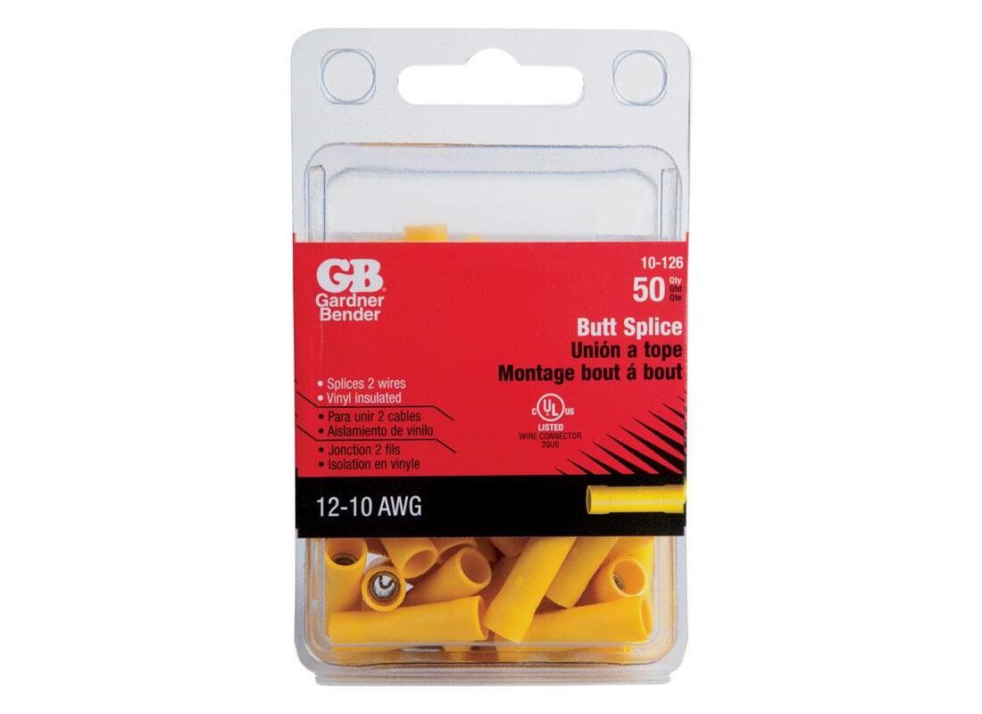 GB 10-126 Butt Splice Connector, 600 V, 10 to 12 AWG Wire, Yellow - pack of 50