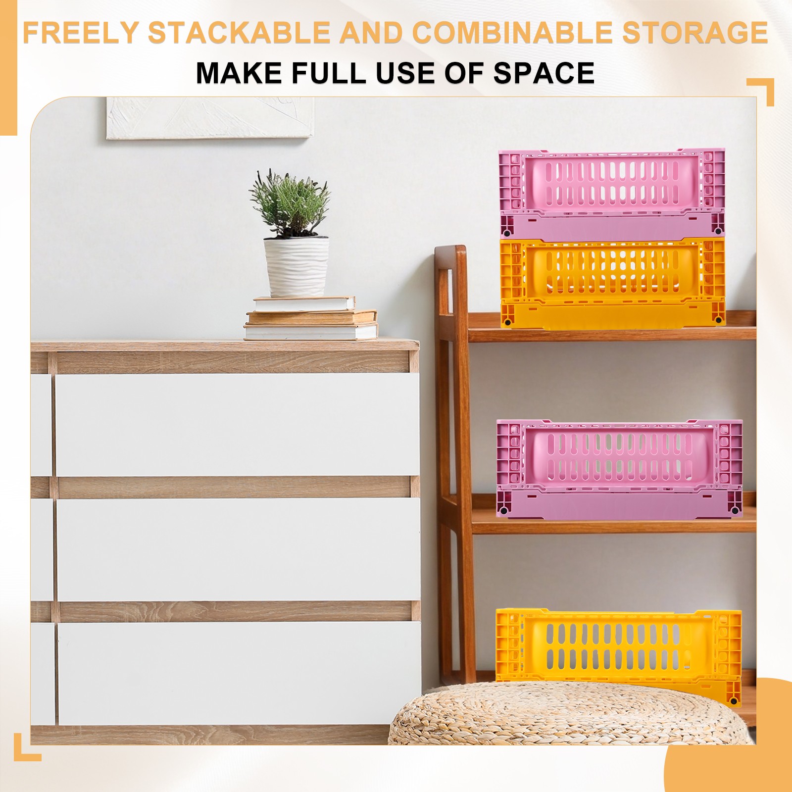 Collapsible Crates, 11.7x7.8x4.7" Small Plastic Storage Baskets, Rose Red