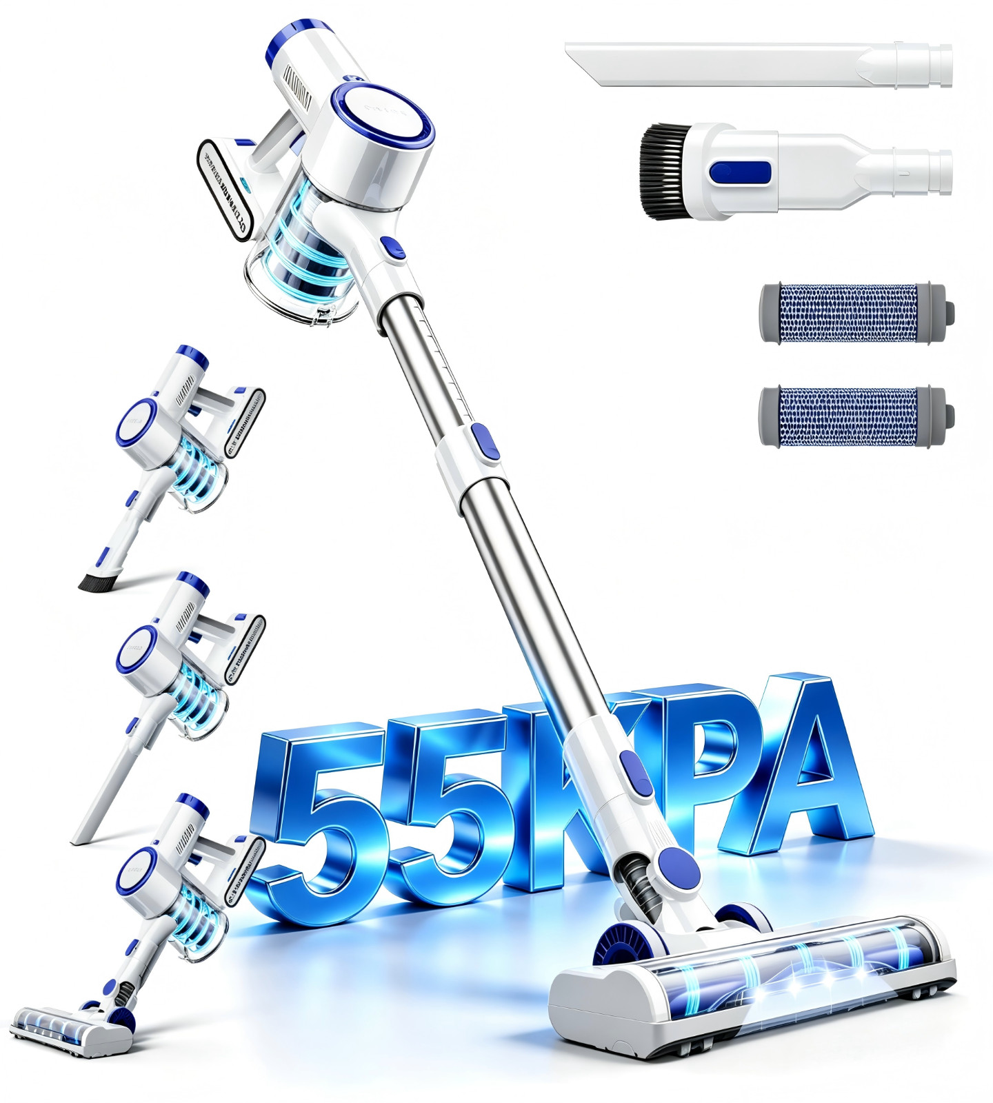 Cordless Vacuum Cleaner 55KPA Lightweight Stick Pet Hair Hardwood Floor Carpet