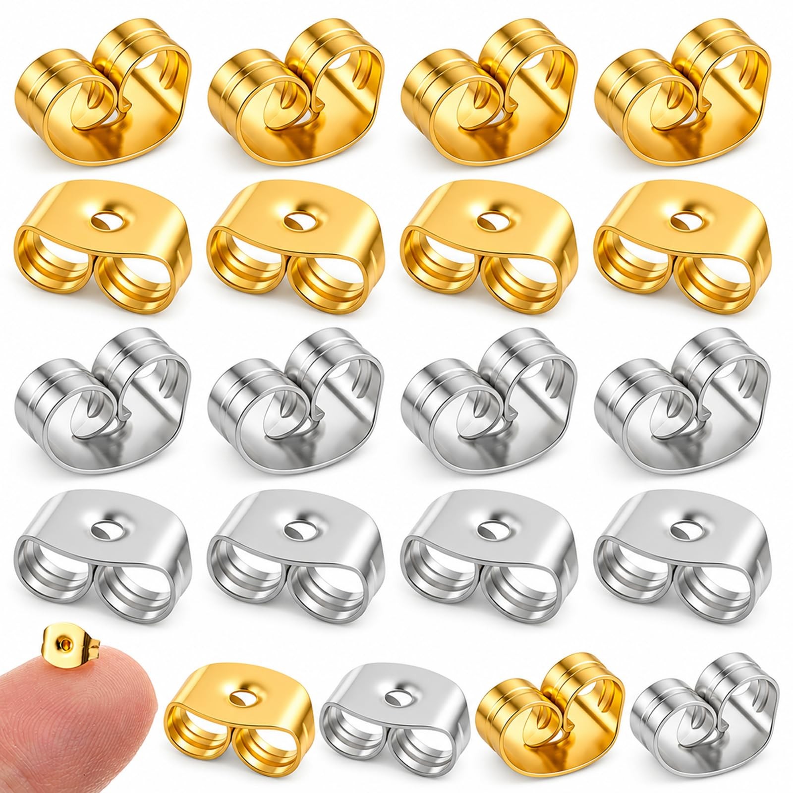 30 Pairs Metal Earring Backs for Studs Locking gold and silver