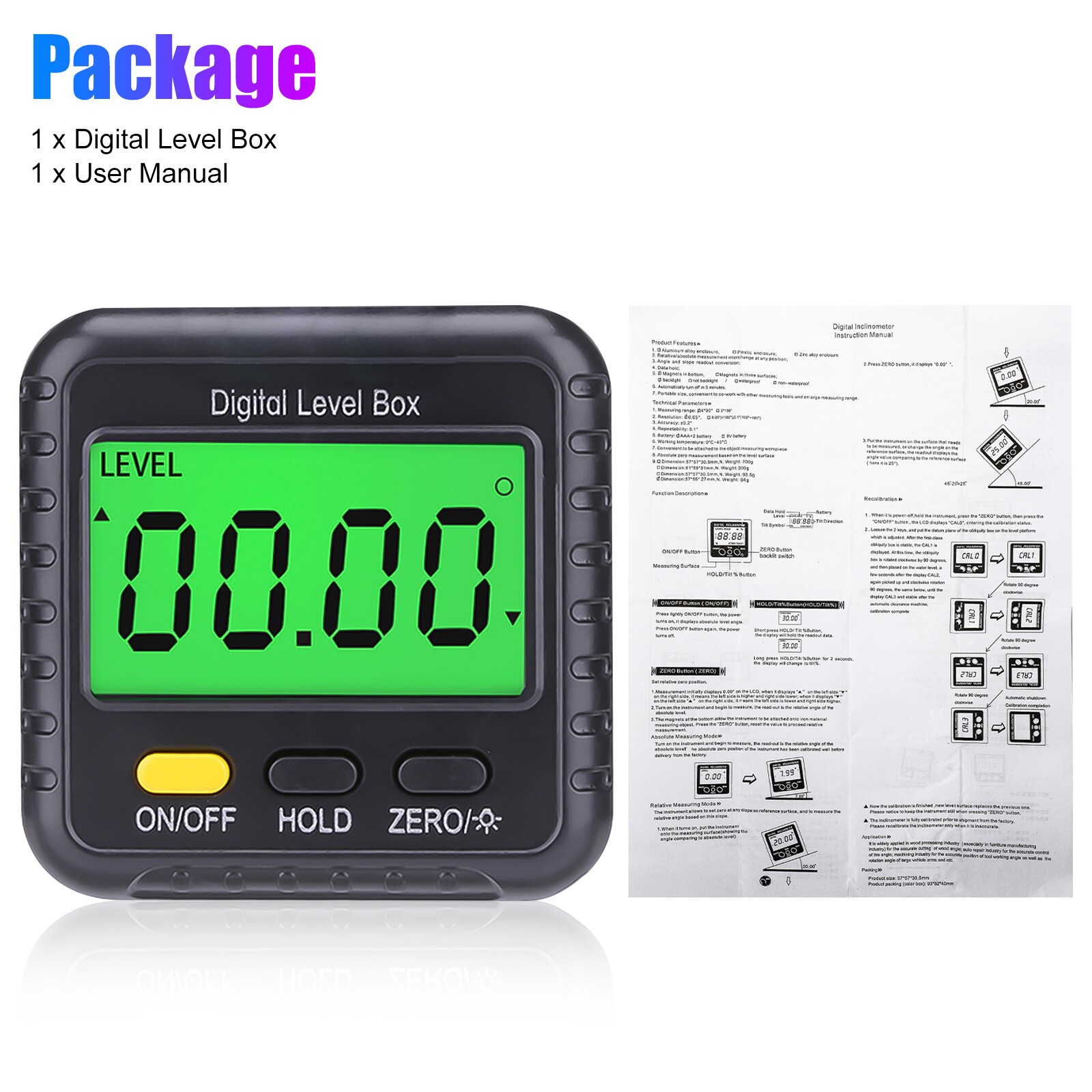 4*90 Magnetic Digital Inclinometer Level Box Gauge Angle Meter Finder Protractor