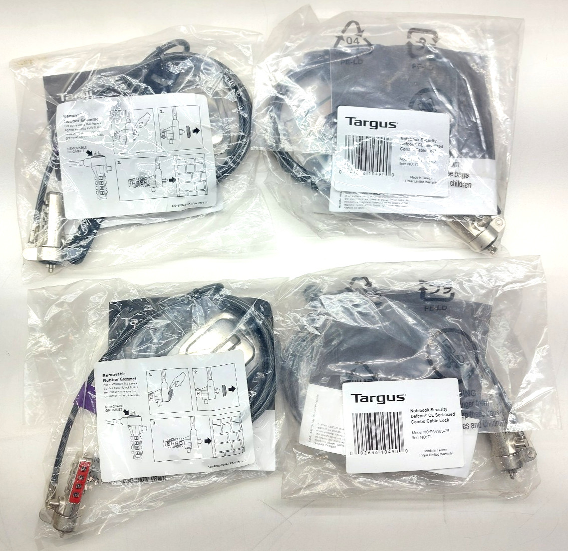 Lot of 4 -Targus Notebook Security Defcon PA410S-25 Serialised Combo Cable Lock