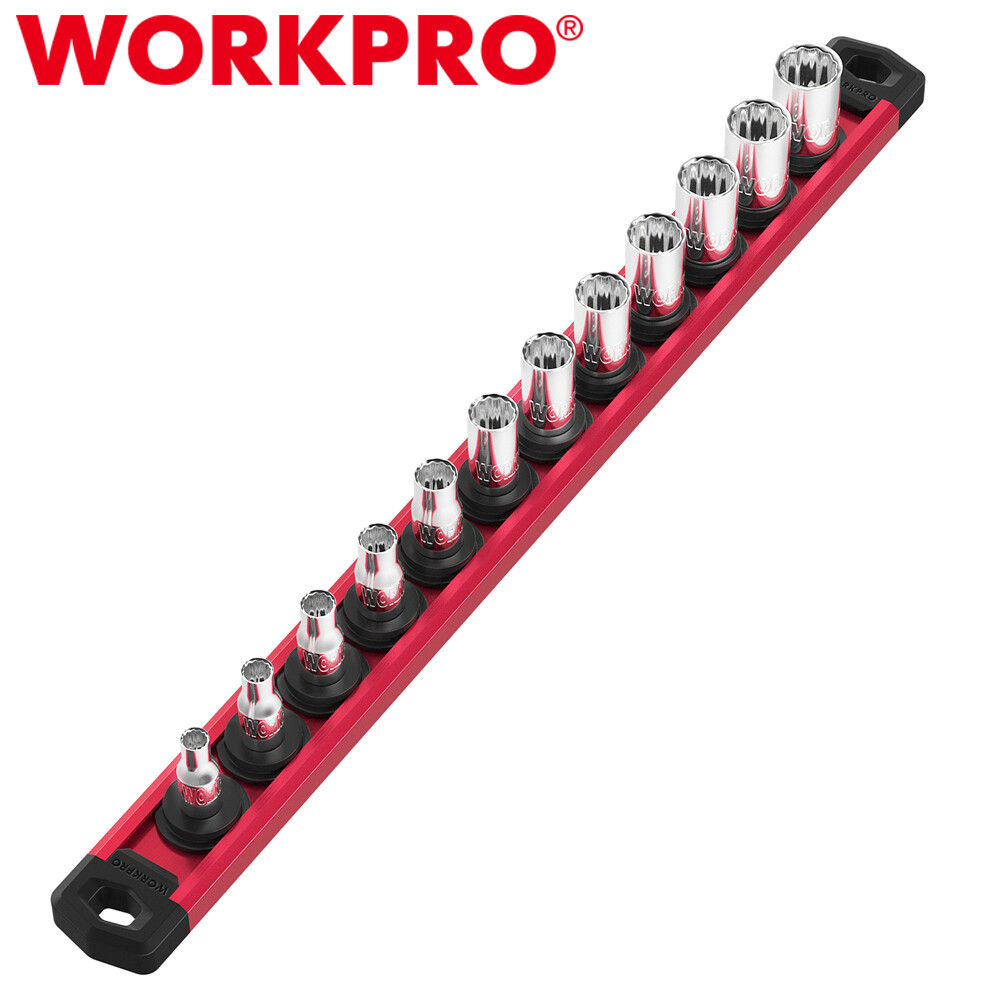 WORKPRO Magnetic Socket Organizer 1/4 Drive Socket Rail Heavy Duty Socket Holder