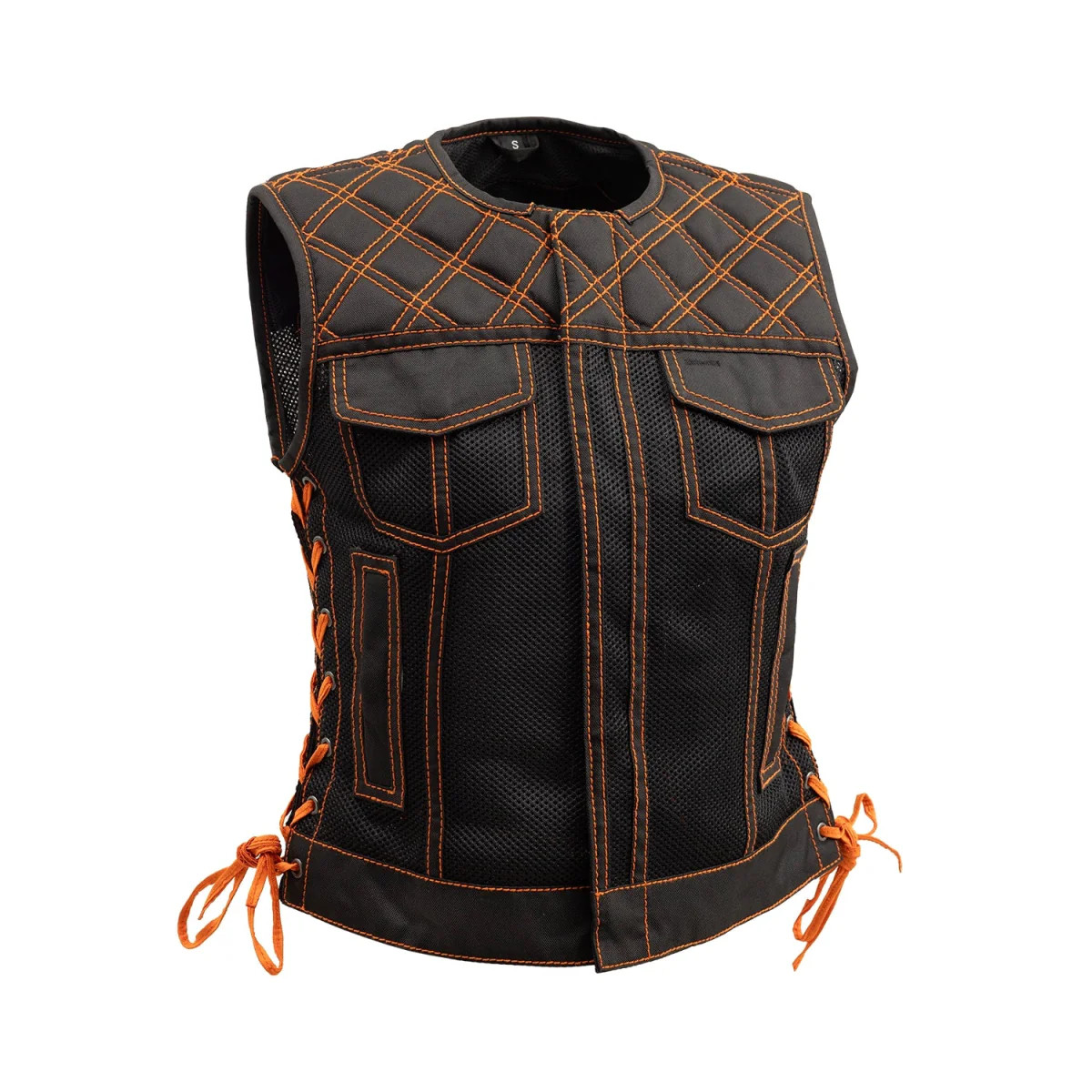 Women's Motorcycle Vest Moto Mesh Diamond Quilt Bonnie by FirstMFG