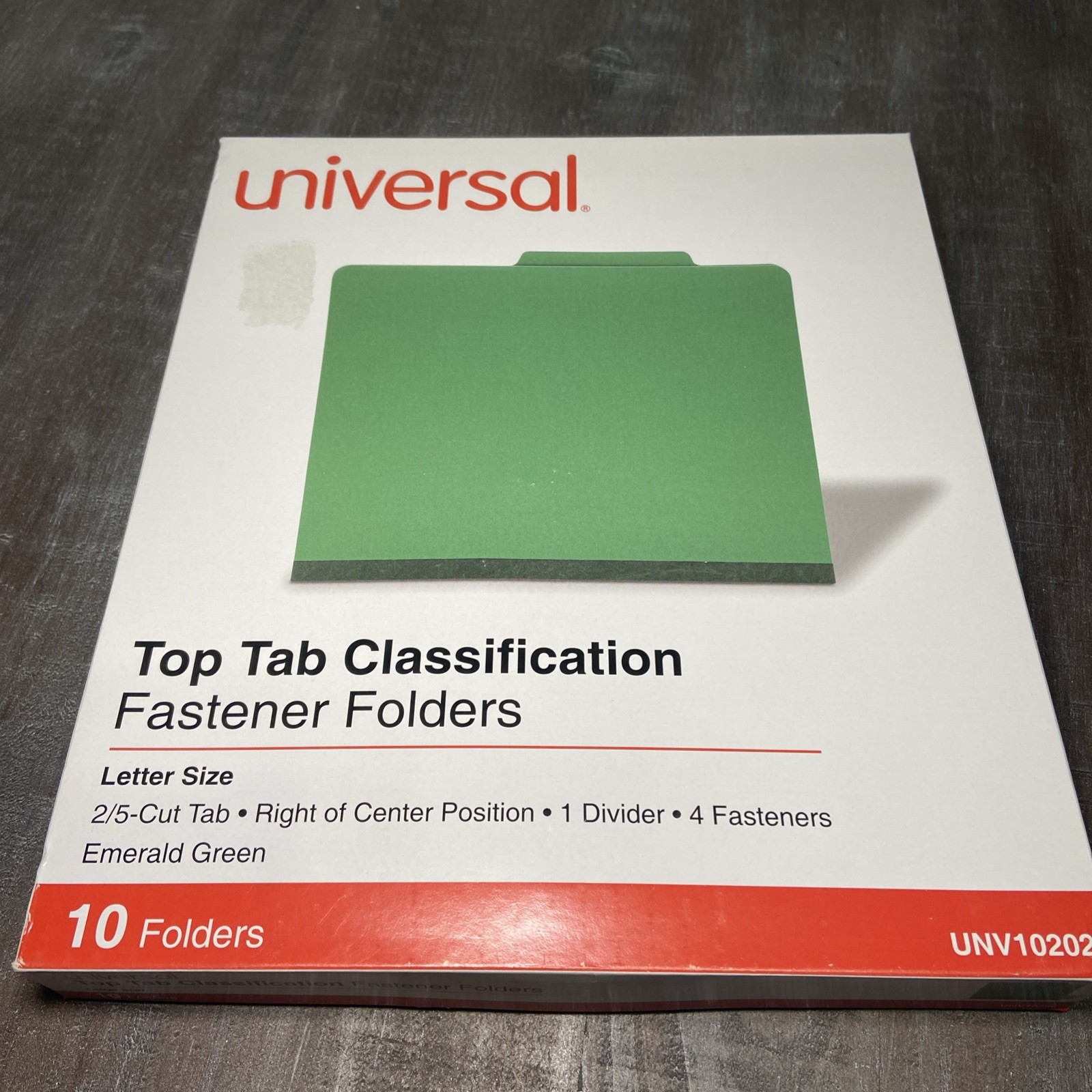 Universal 10202 Top Tab Classification Letter Size Fastener Folders Green 10 Box