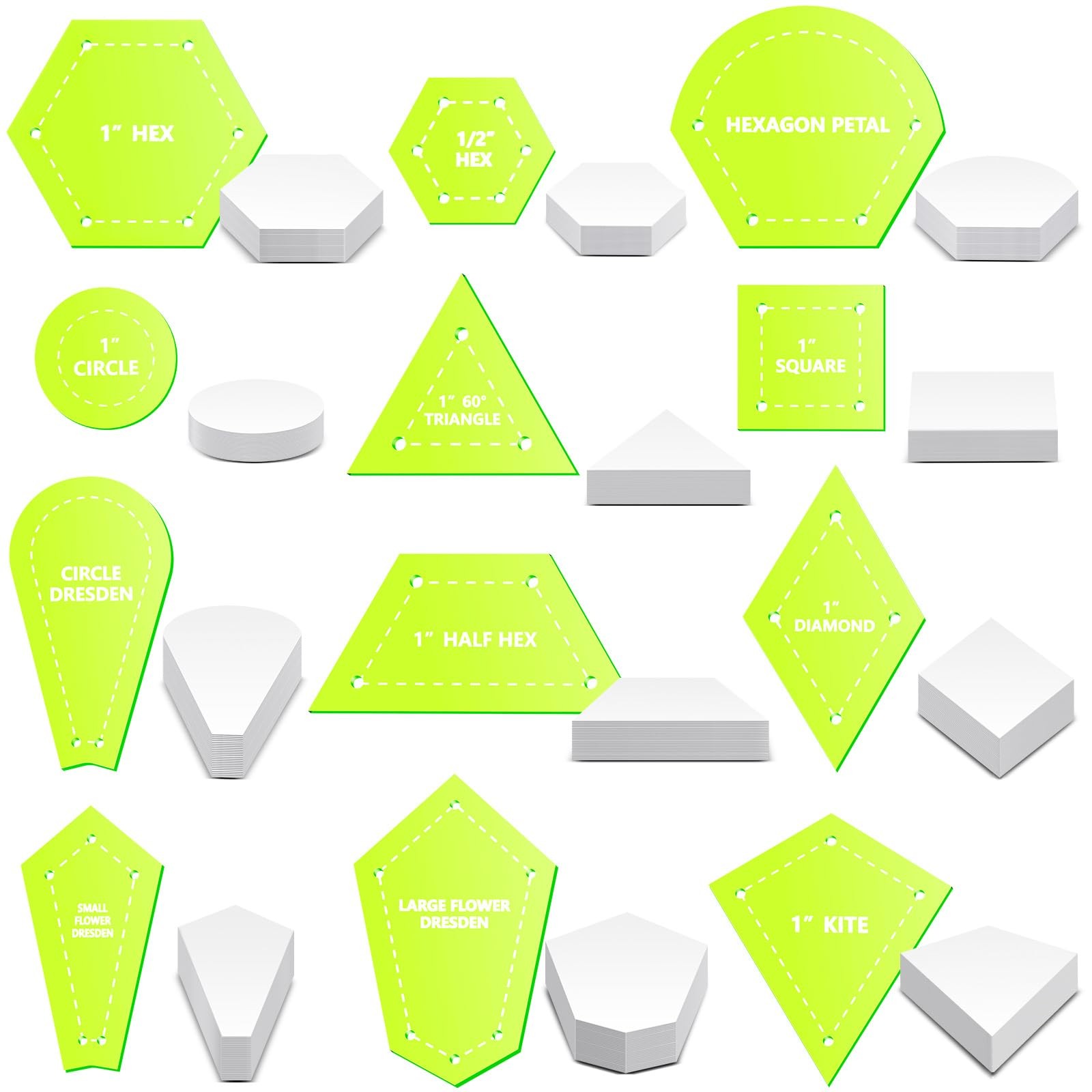 612 PCS Patchwork Paper EPP English Piecing 12 Shapes Acrylic Templates Set