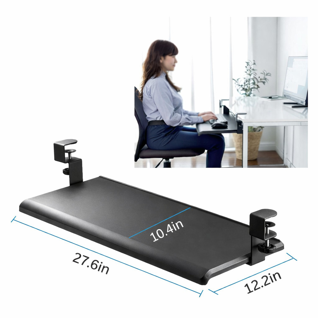 Wrist Support Under-Desk Keyboard Tray Clamp-On with Slide