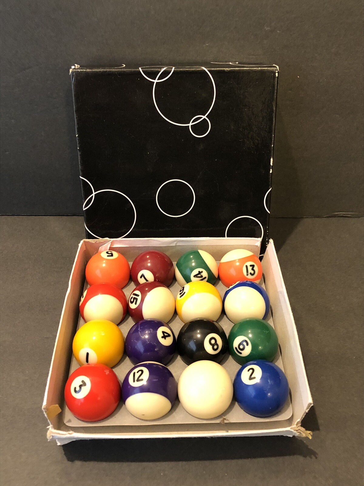 Miniature Pool Ball Set 1.5" with Box Complete Billiards Set of 16