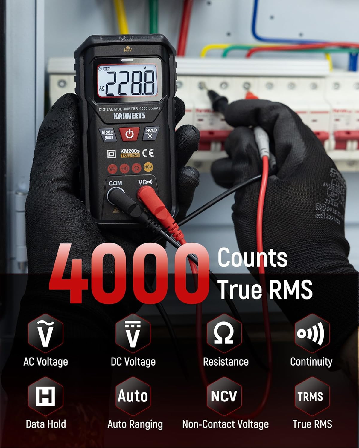 Km200S Smart Digital Multimeter True RMS, 4000 Counts, Auto Ranging Voltmeter, N