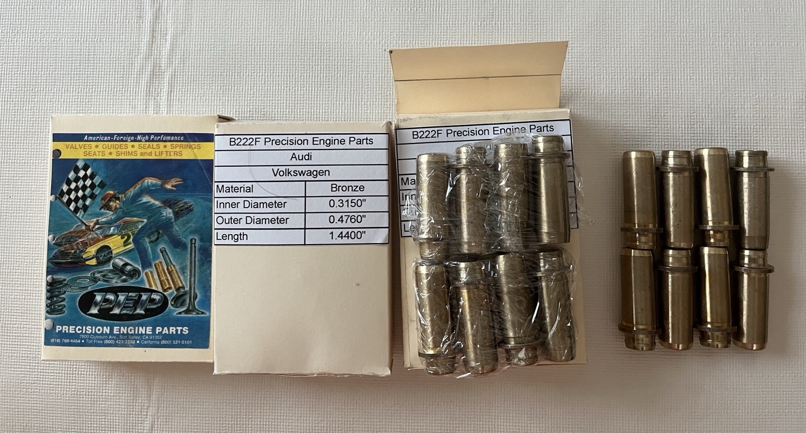VW Box Set of 8 Engine Valve Guides Bronze B222F Precision, like PC 2173407