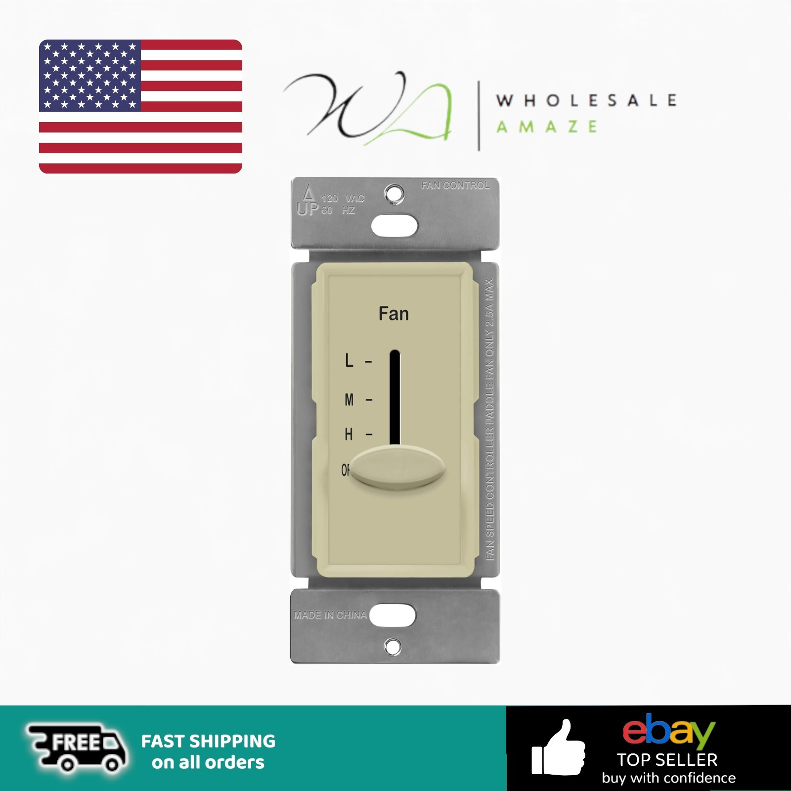 ENERLITES 3 Speed in-Wall Ceiling Fan Control, Slide Switch-17000-F3-LA-F
