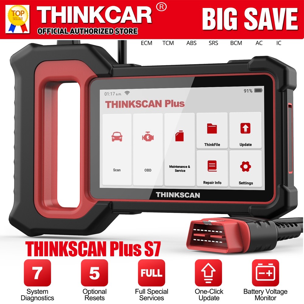 ThinkScan Plus S7 Full OBD2 Scanner Engine, TCM, BCM, AC & IC Auto Diagnostics
