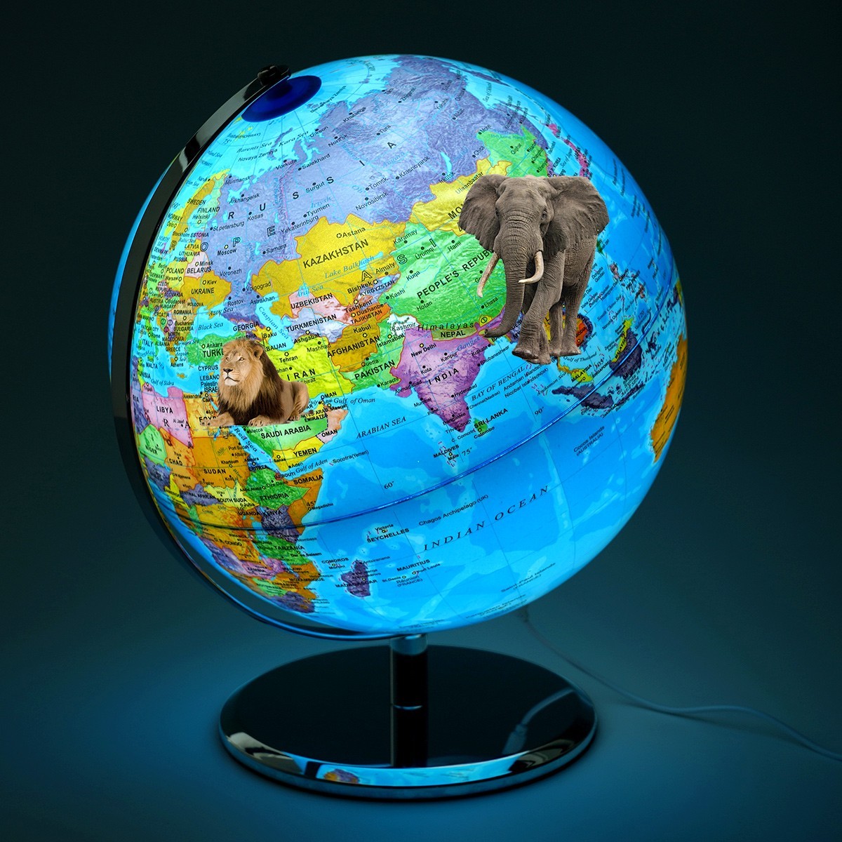 10'' World Map Globe On Metal Base Tabletop Rotating Earth Globe Educational