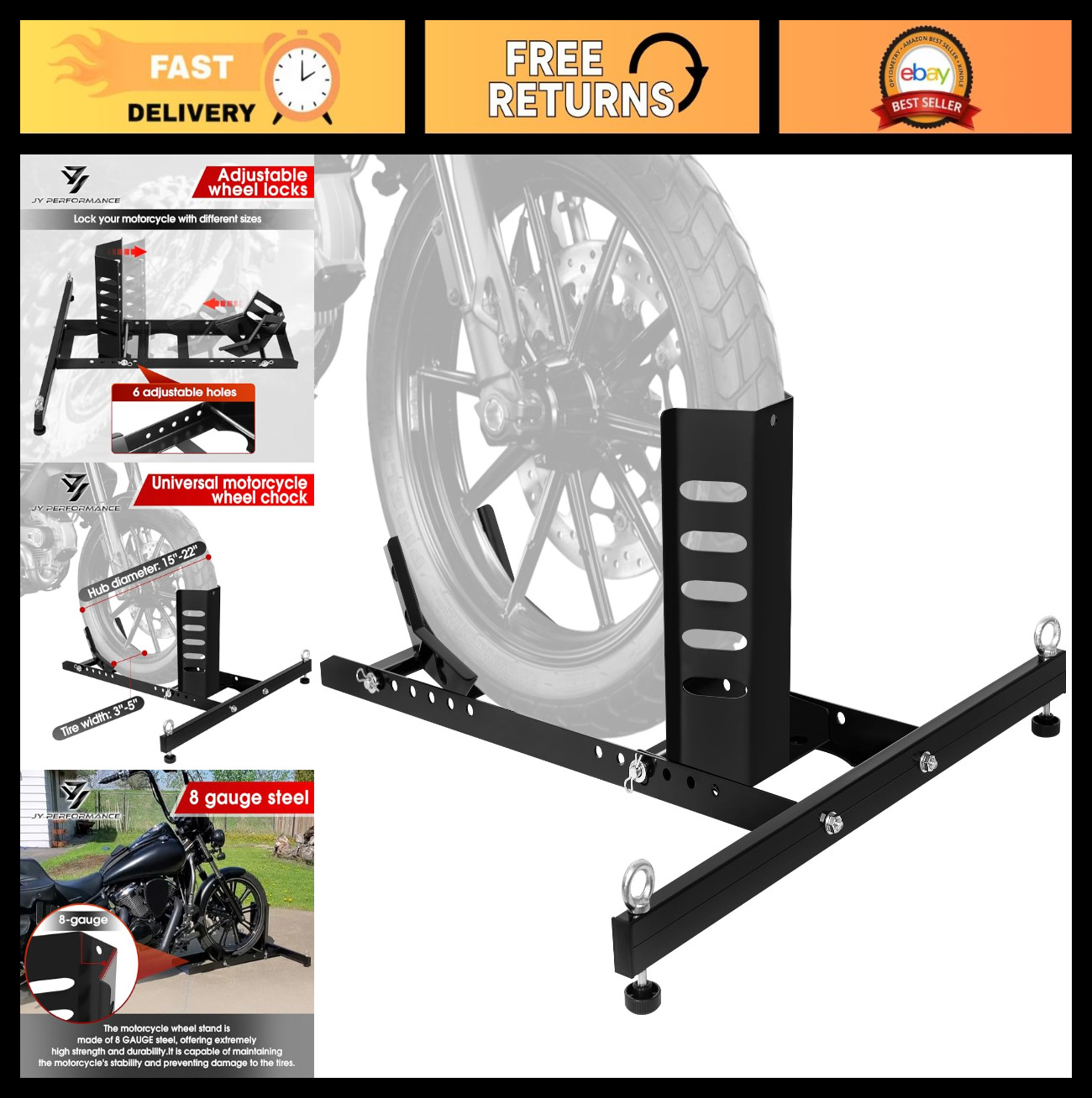 Universal Heavy Duty Motorcycle Wheel Chock Stand for Trailer, Cruiser & Dirt Bi